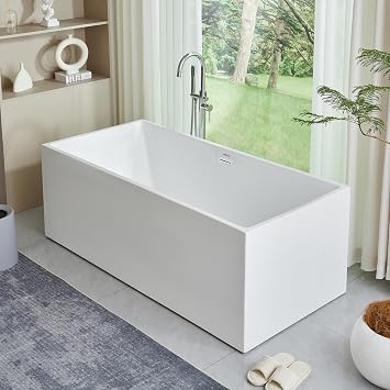 Vanity Art 67 X 32 Inch White Acrylic Freestanding Bathtub | Contemporary Design Soaking Tub with Pop-up Drain Overflow Included, UPC Certified VA6813B-L-PW