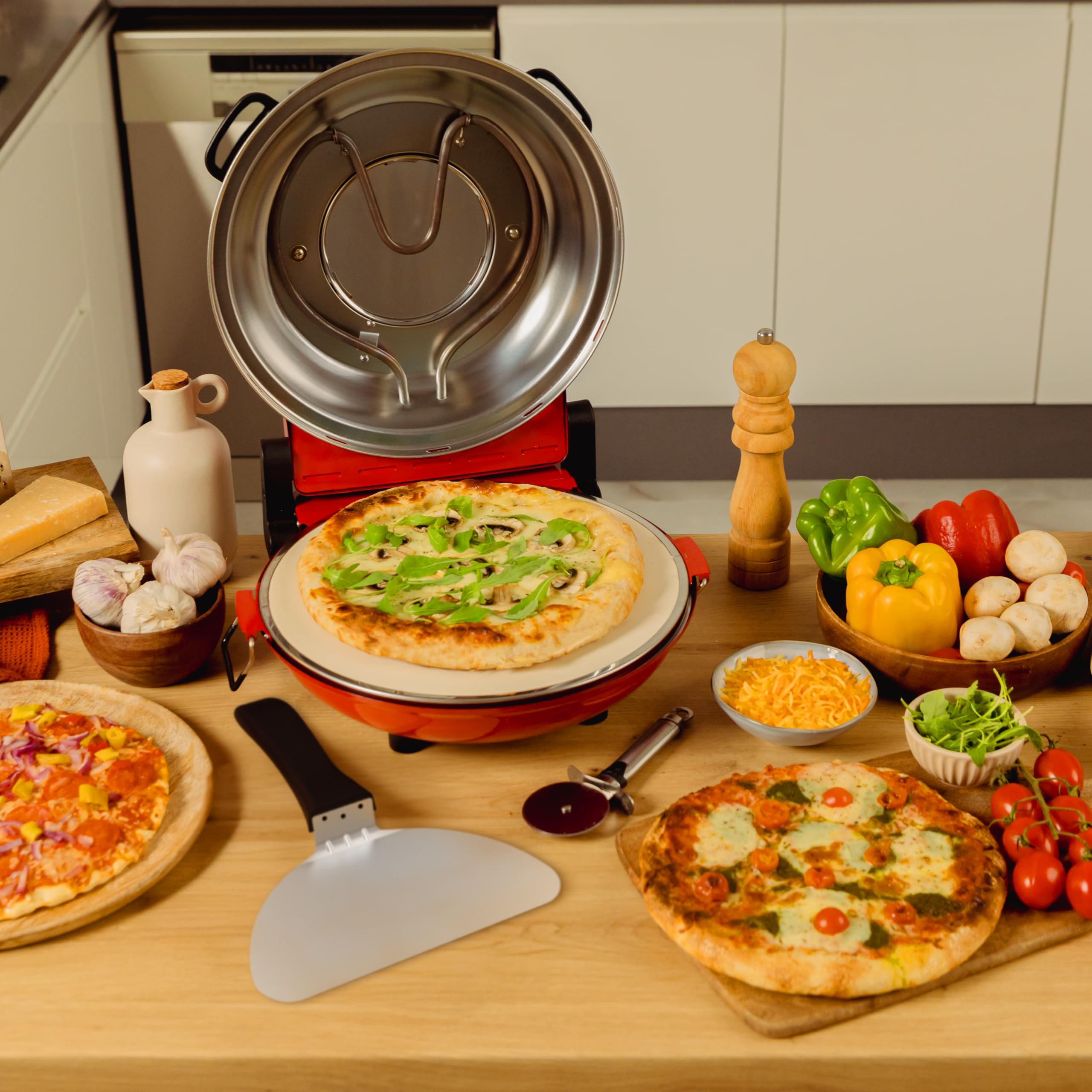 Cecotec Four Grill Électrique pour Pizza Pizza&Co Mamma Mía Window. 1200W, Température 400ºC, Minuterie 15, Thermostat, Cuisson sur Pierre, Résistances Supérieures et Inférieures avec Fenêtre