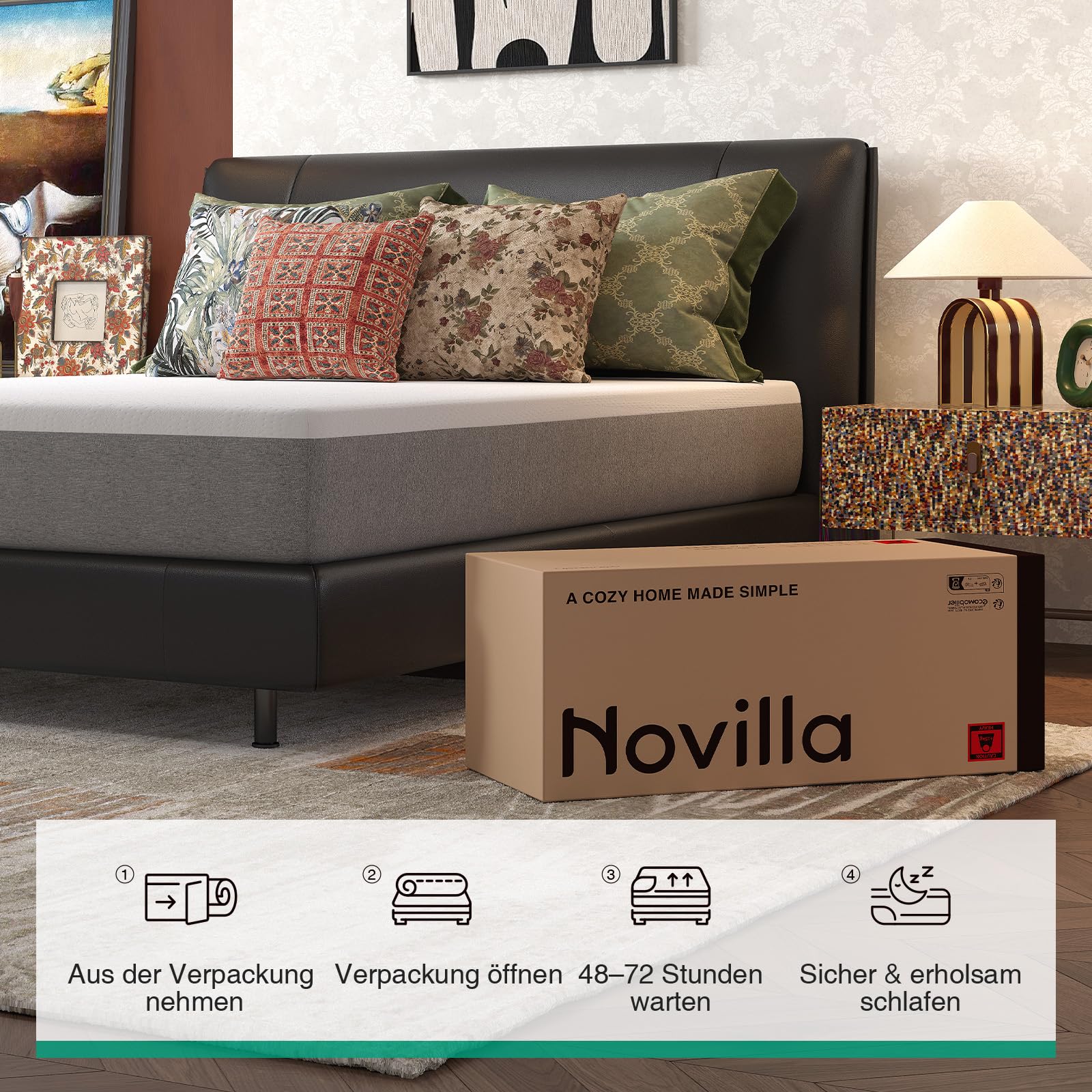 Novilla Matratze 180x200, Höhe 20 cm 7-Zonen Gel Memory Schaum Kaltschaummatratze für Jede Schlafposition, Härtegrad H3 Öko-Tex Zertifiziert, Atmungsaktive Rollmatratze mit Bezug abnehmbar & waschbar