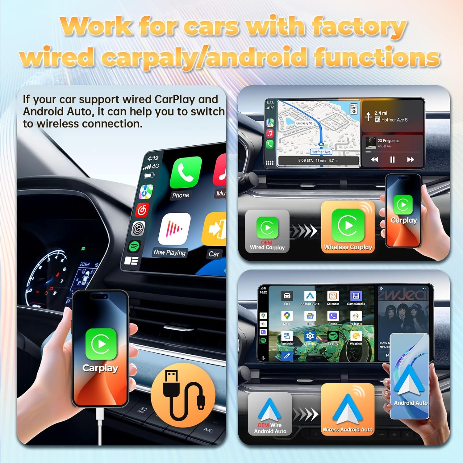 Wireless Carplay Adapter AI Box for OEM Wired Carplay/Android Auto to Wireless Connection Plug and Play Dongle Magic Box for Car Model 2016+ and iPhone iOS 10+