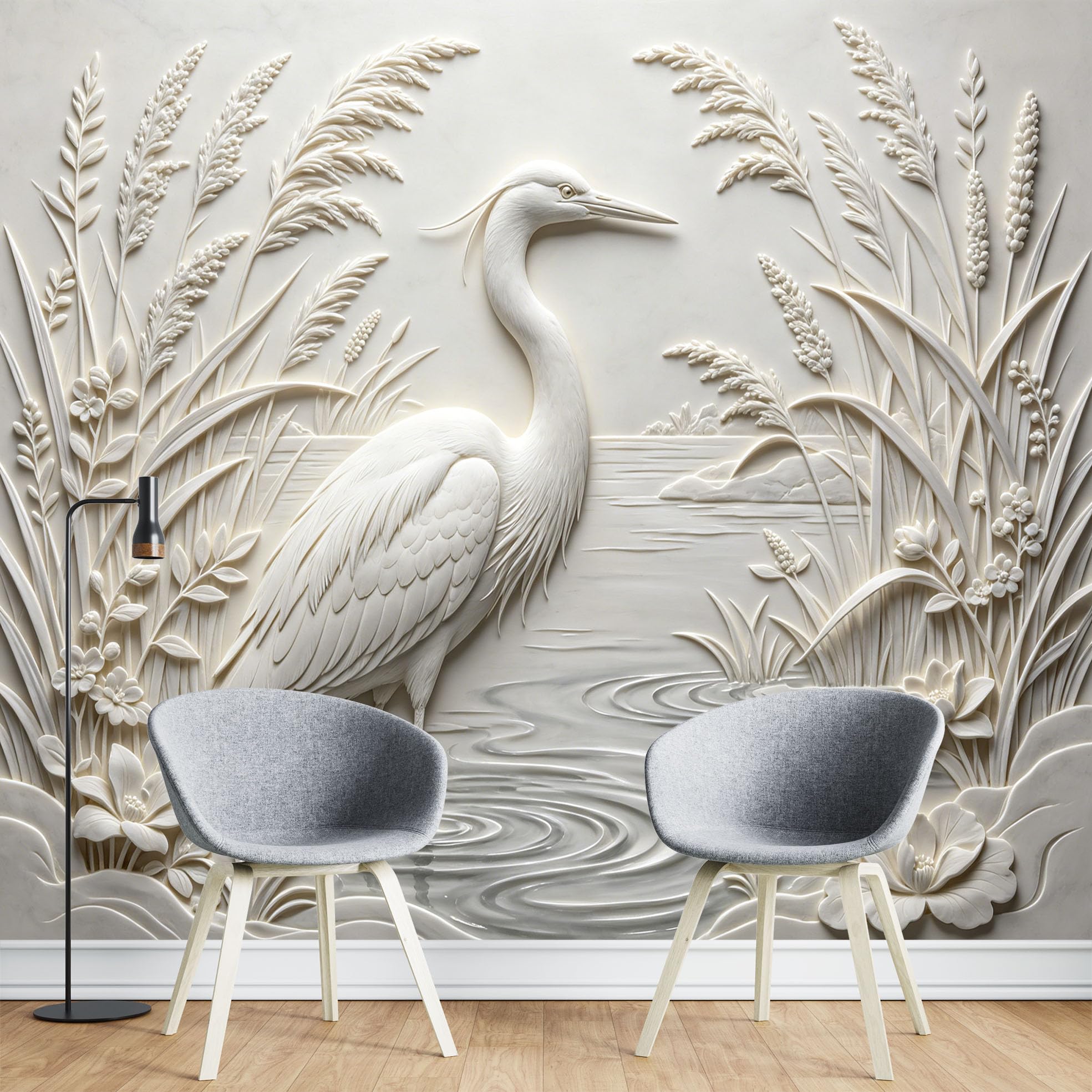 PVC Carta Parati Autoadesiva 3D con Canne Aironi in Rilievo Murale Parete 200 x 250 cm Effetto Texture in Rilievo Rimovibile Impermeabile Ideale per Soggiorno Camera Letto Decorazione Pareti.