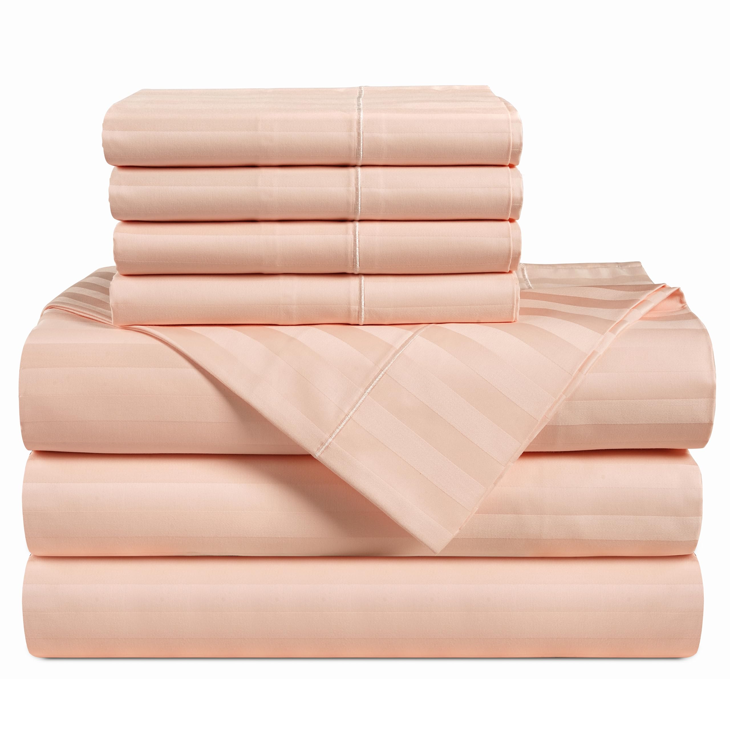 Casa Platino 100 Egyptian Cotton Split King Sheet Set - 7 Pcs - Damask Stripe - Luxury Hotel