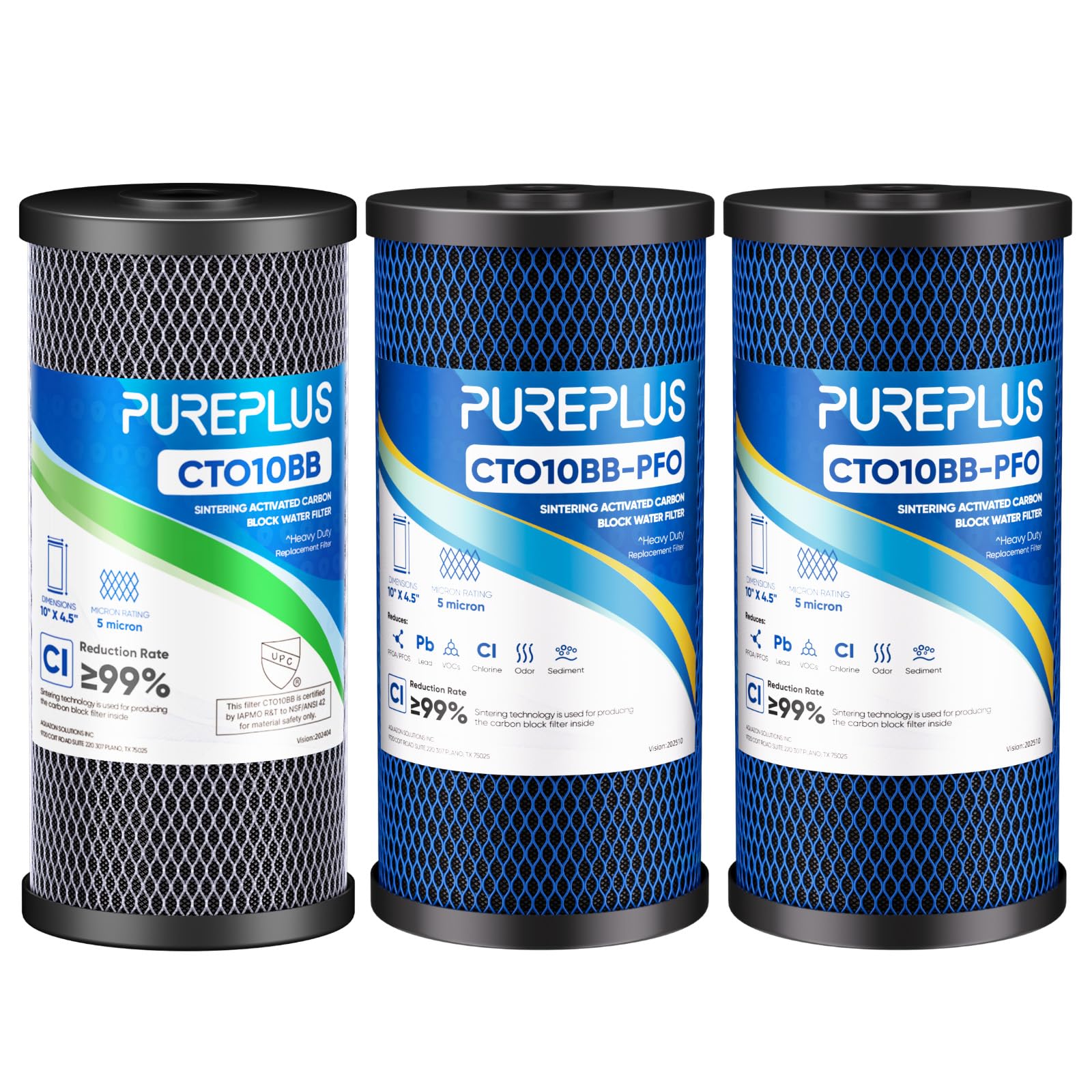 Filtre à eau charbon CTO10BB pour boîtier de 25,4 x 11,4 cm PUREPLUS complet