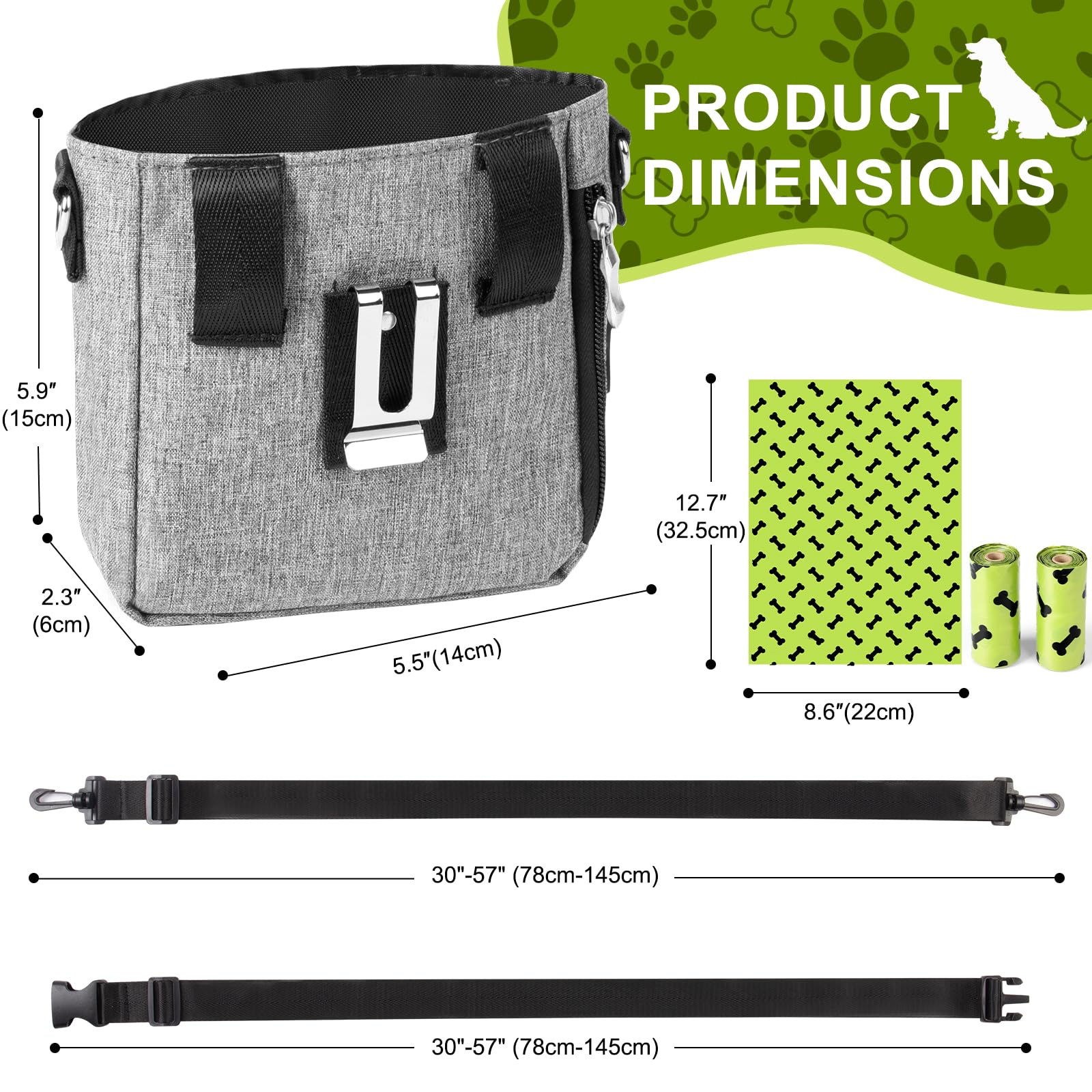 Dog Treat Pouch with Magnetic Closure - 3 Ways to Wear Dog Training Treat Bag with Waist Belt, Shoulder Strap & Metal Clip, Built-in Poop Bag Dispenser, Hands-Free Dog Training Treat Pouch - image 5