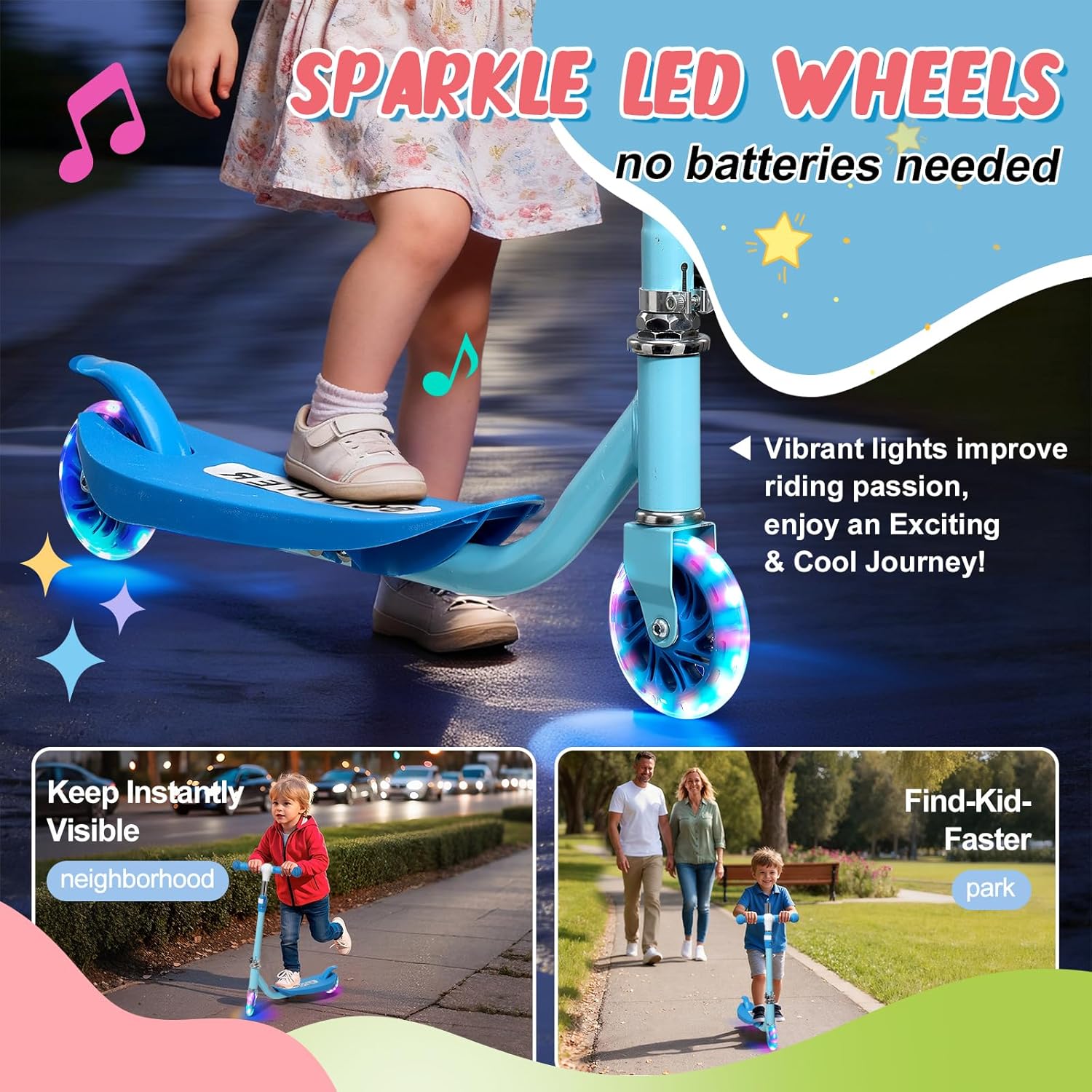 Kick Scooter for Kids 5-8 Years Age - Solid Metal Anti-Crack Frame&Brake,Height Adjustable,Flexible Steer,Light Up Two Wheel Toddler Scooter 4 Year Old,Boys Girls Outdoor Kid Child Toy
