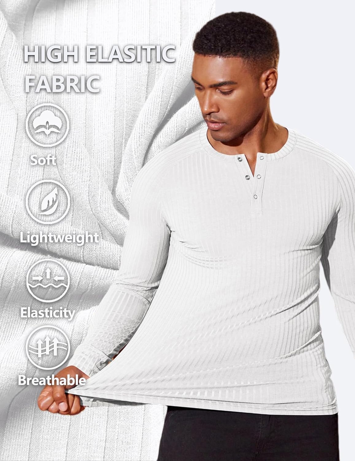 COOFANDY Men's Muscle Slim Fit T-Shirt Long Sleeve Henley Shirts Casual Gym Workout Athletic Tee Shirts - Image 3