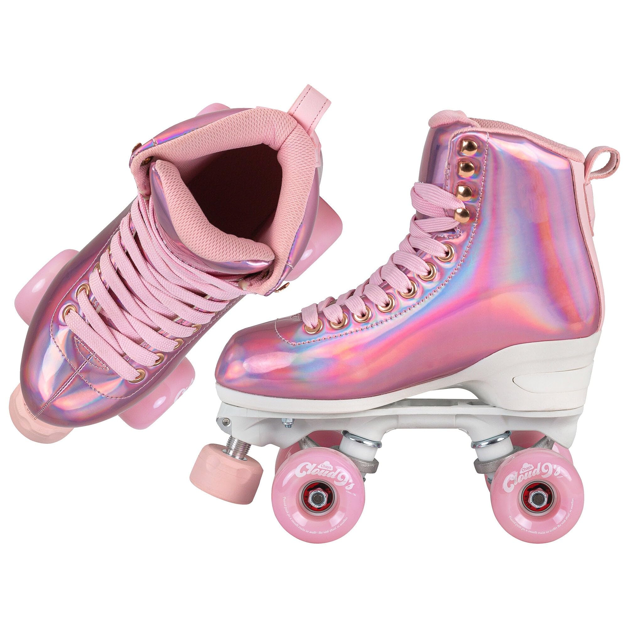 Chaya Rollschuhe Elite Space Holographic - Roller Skates für Damen und Herren im Retro-Look für Roller-Disco - Roll-Schuhe in Rosa holographisch