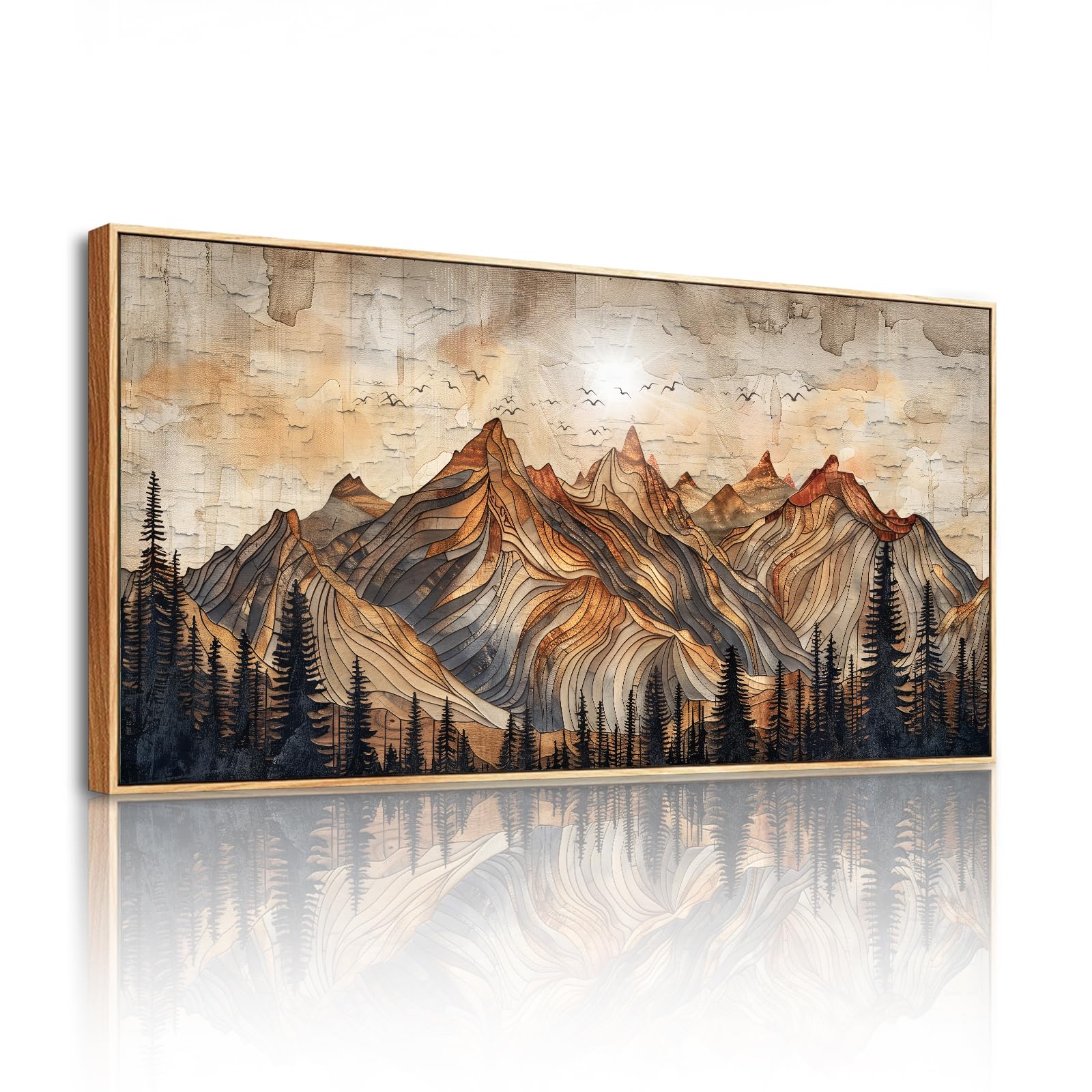 SERIMINO Canvas Wall Art Large, Modern Natural Landscape Pictures, Framed Vintage Painting, Mountain Forest Wall Decorations for Bedroom Living Room Garden Hallway Office Gallery 29"x57"