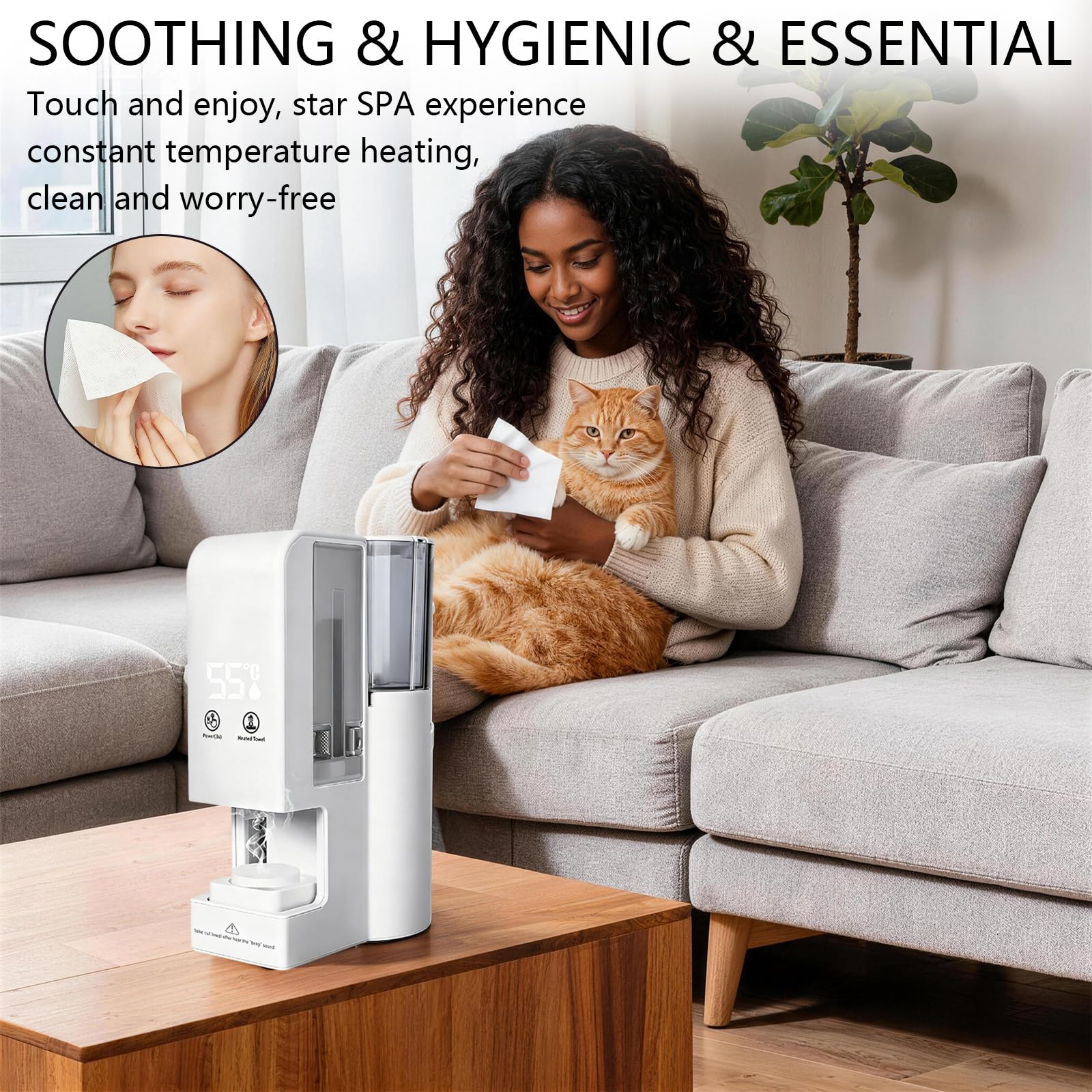 Scaldasalviette, Elettrico Riscaldatore per Asciugamani 55°C Scalda Salviette per Centri Estetici Spa e Casa con 500ml Serbatoio dell'Acqua e 100 Portatile Asciugamani Compressi