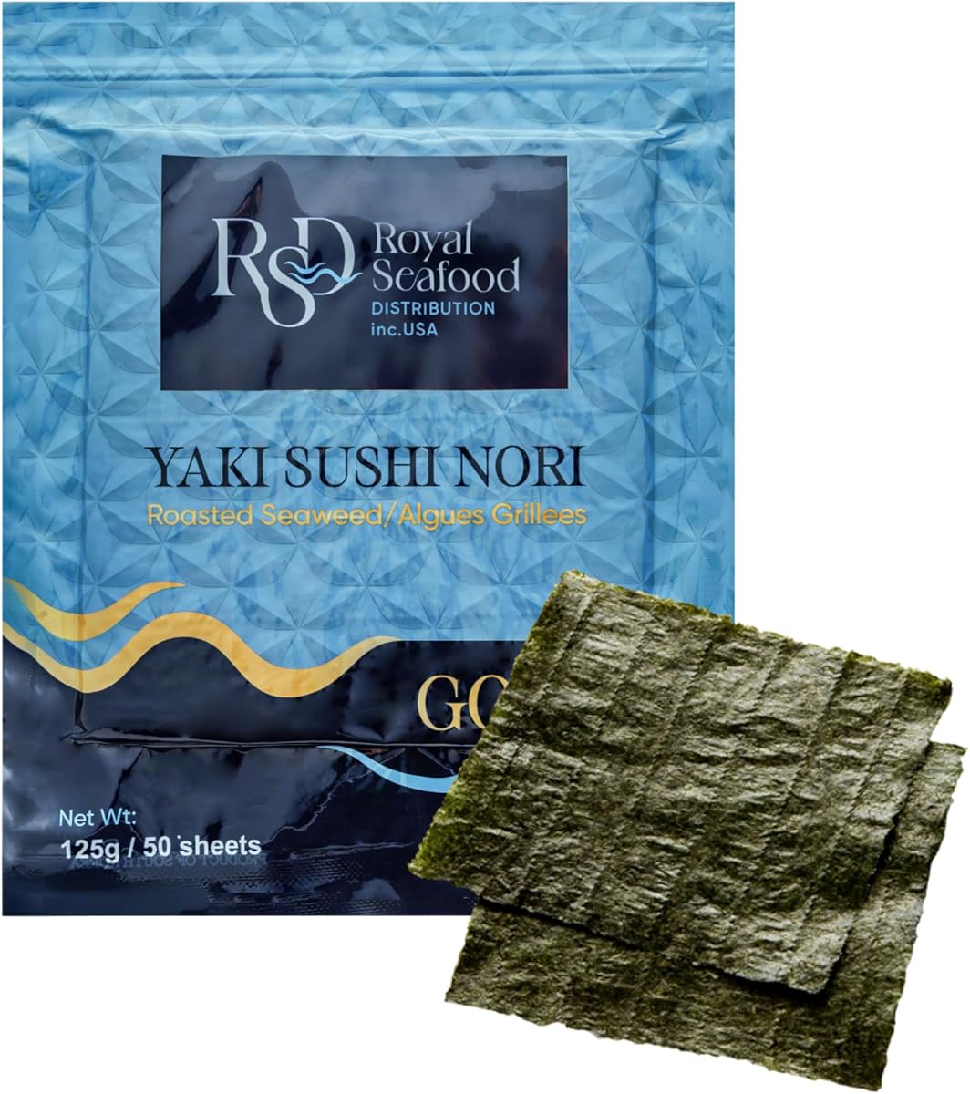RSD – Premium Seaweed Nori Gold – 50 hojas completas (125 g) – Hojas de nori tostadas de calidad sushi para rollos de sushi, onigiri, bocadillos y más – Vegano, sin gluten, sin OGM