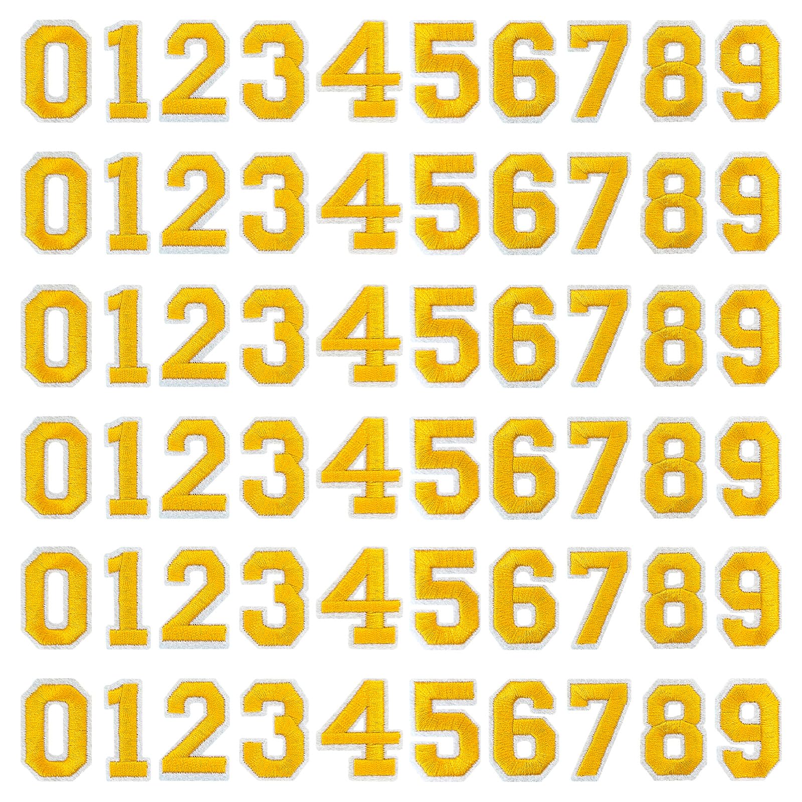 J.CARP 60Pcs Yellow Number 0 to 9 Patches Iron on Sew on Letters for Clothing, Hats, Shoes, Backpacks, Handbags, Jeans, Jackets etc.