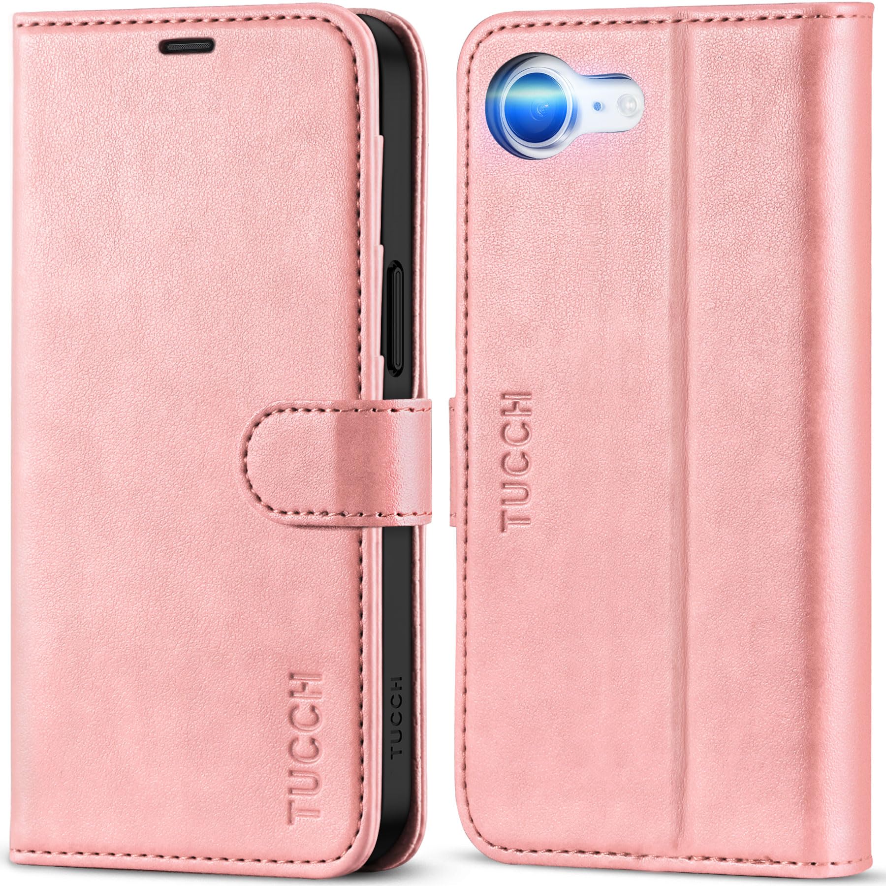TUCCH iPhone17e 対応 ケース 手帳型 アイフォン16e 手帳ケース カード収納 横置きスタンド機能 [RFIDブロッキング] 耐衝撃 全面保護 TPU素材 PU合皮 あいふぉん17eカバー (2025年発売 6.1インチ アイフォーン17e/16e対応）ローズピンク