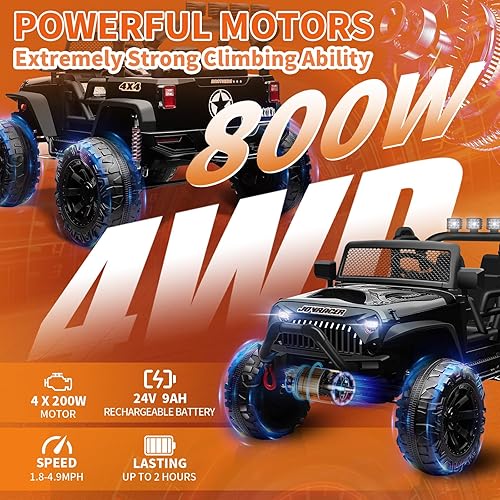 Miniatura 2 de Juguetes de 24 V y 2 plazas, auto eléctrico para niños de 4 x 200 W con control remoto, funciona con batería de 9 Ah, 3 velocidades, Bluetooth,