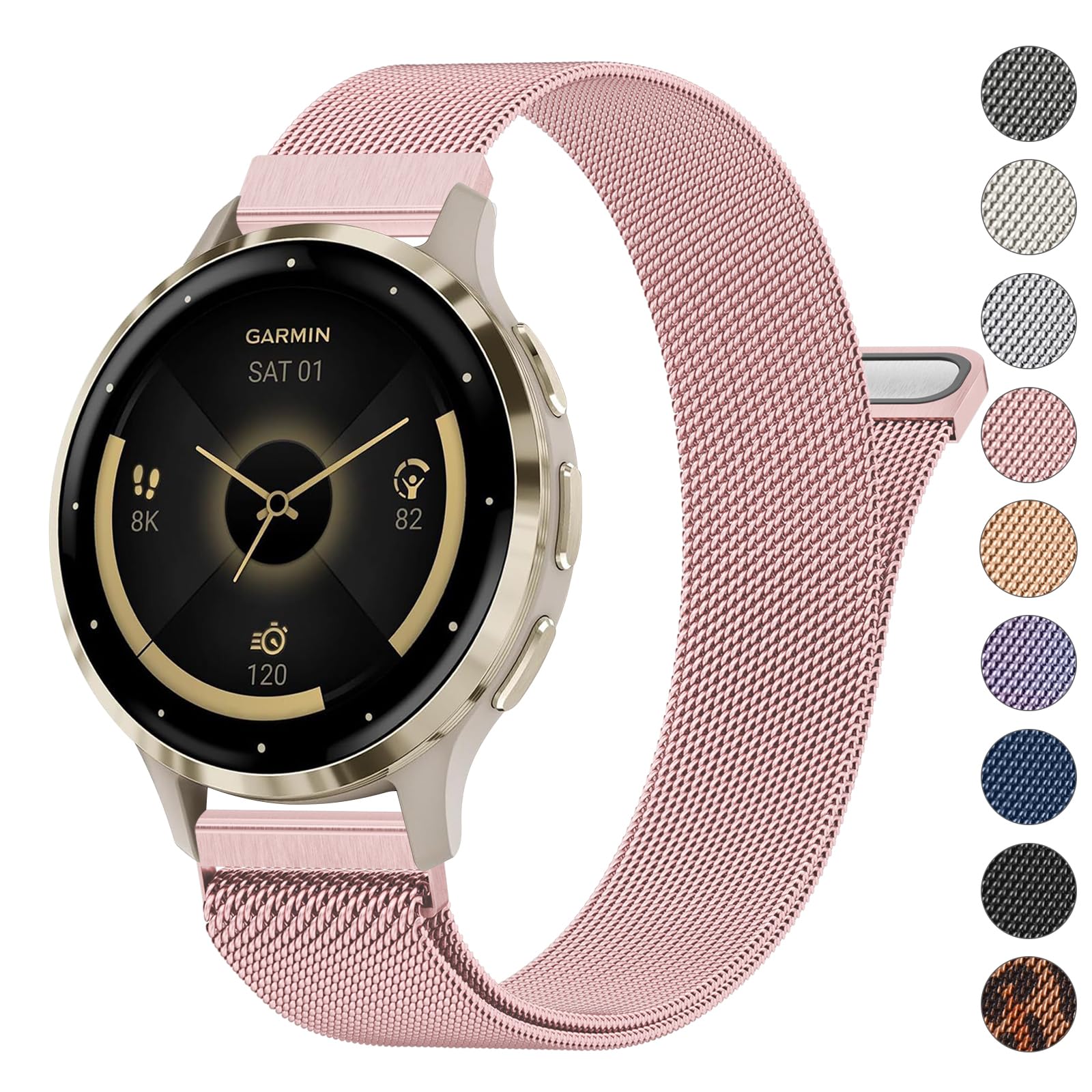 Photo 1 of 18mm Metal Bands for Garmin Venu 3S / Venu 4 41mm / Venu 2S / Vivoactive 4S / Vivomove 3S / Forerunner 265s Watch Bands, Quick Release Stainless Steel Metal Replacement Wristband Strap for Garmin Forerunner 255s/265s Bands Women Men (Rose Pink)