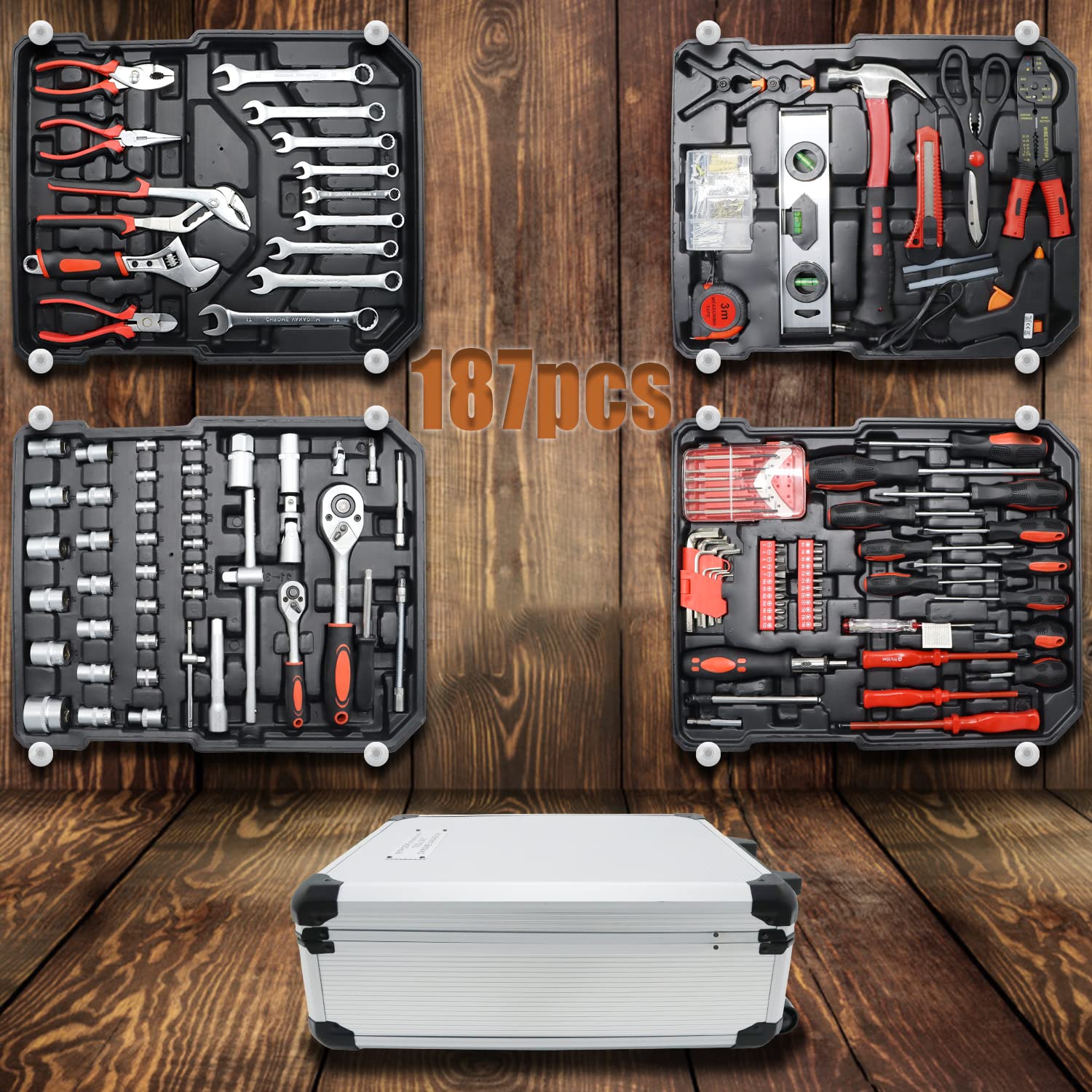 XTAUTO 187 Pieces Tool Kit Tool Box Household Hand Tool Sets Auto