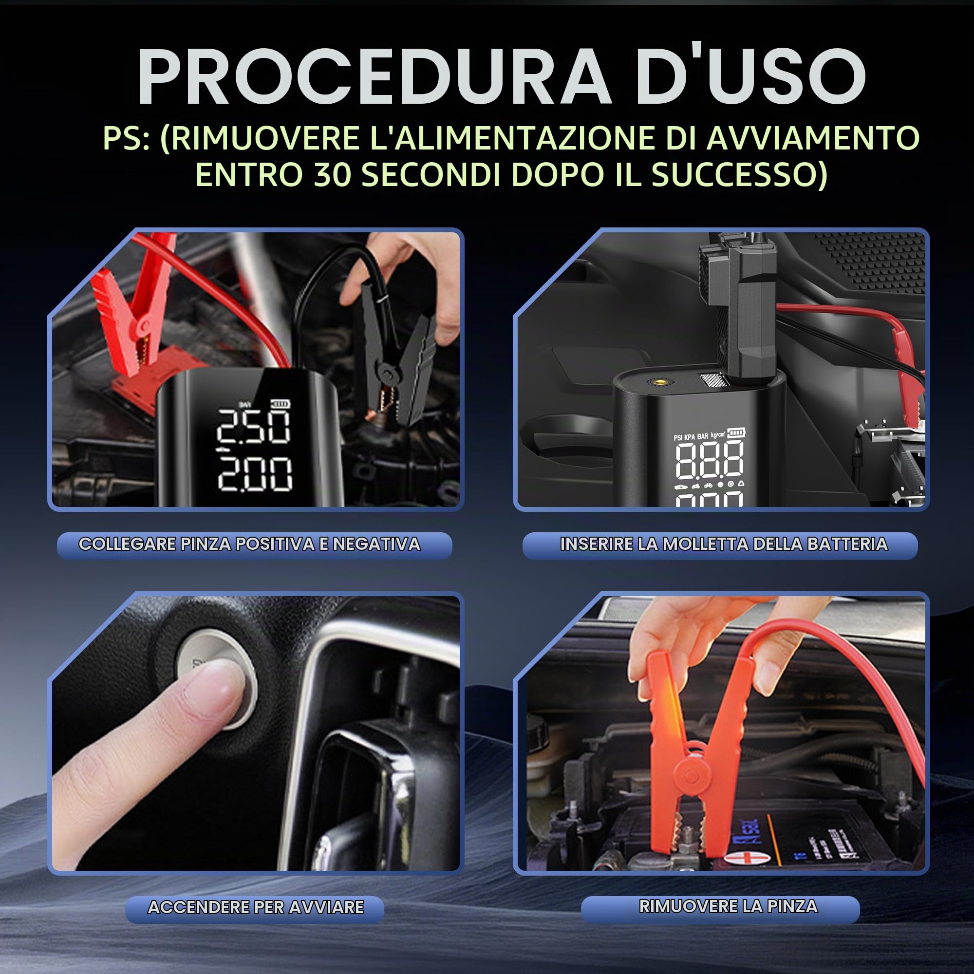 Booster Avviamento Auto,COCCKO Avviatore Emergenza con Compressore,6000A 10000mAh Avviatore Batteria Macchina, Ricarica USB-C, Jump Starter con LED Torcia(Fino a Tutti i Benzina e 12L Diesel)
