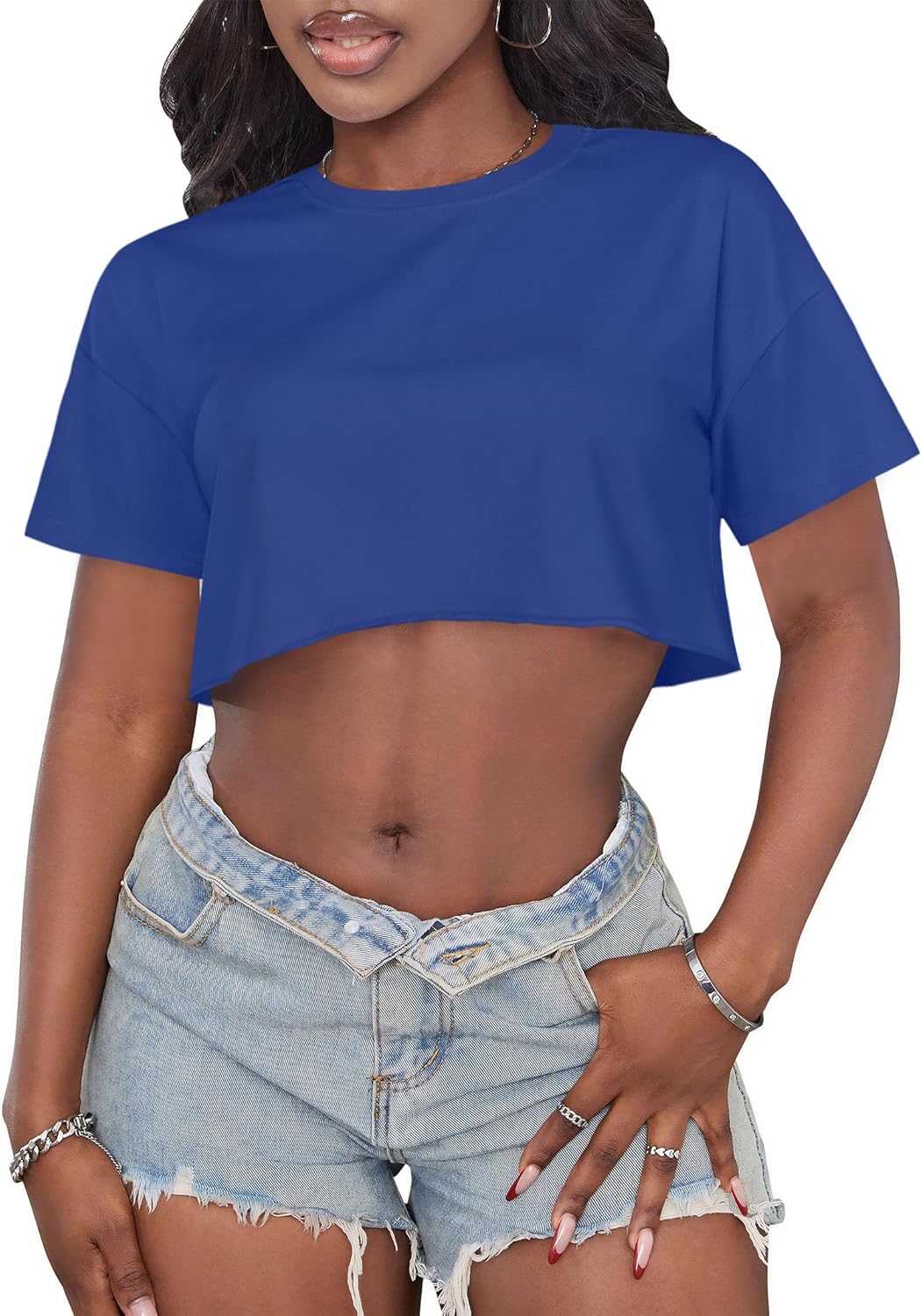 Crop Tops for Women Casual Short Sleeve T Shirts Summer Basic Top Crew Neck Oversized Cropped Tees - Image 7
