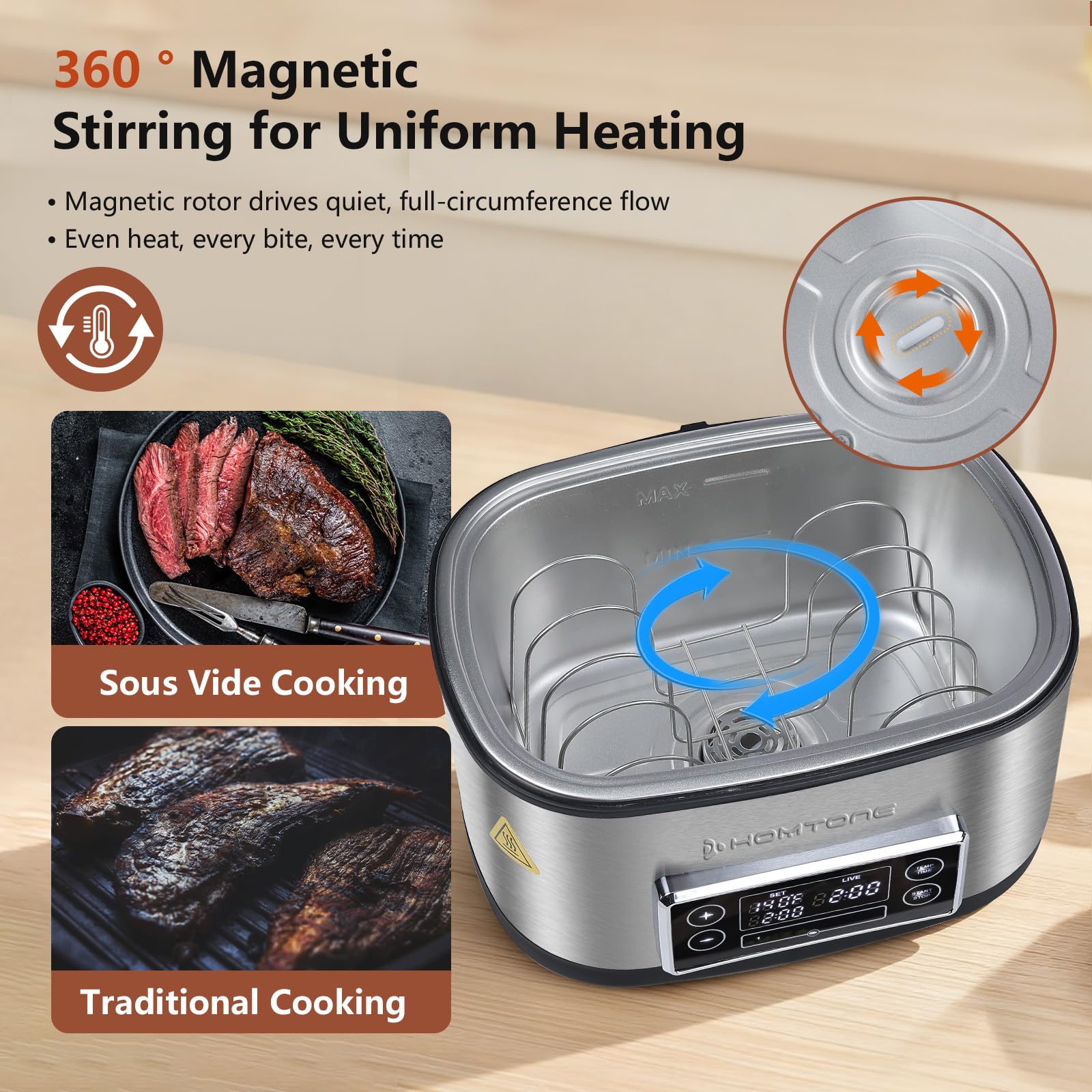 Sous Vide Cooker, 8 Quart All-in-One Design with Precise Temperature Control, 3D Water Circulation, Easy Setup 1000W for Steak Chicken Meal Prep