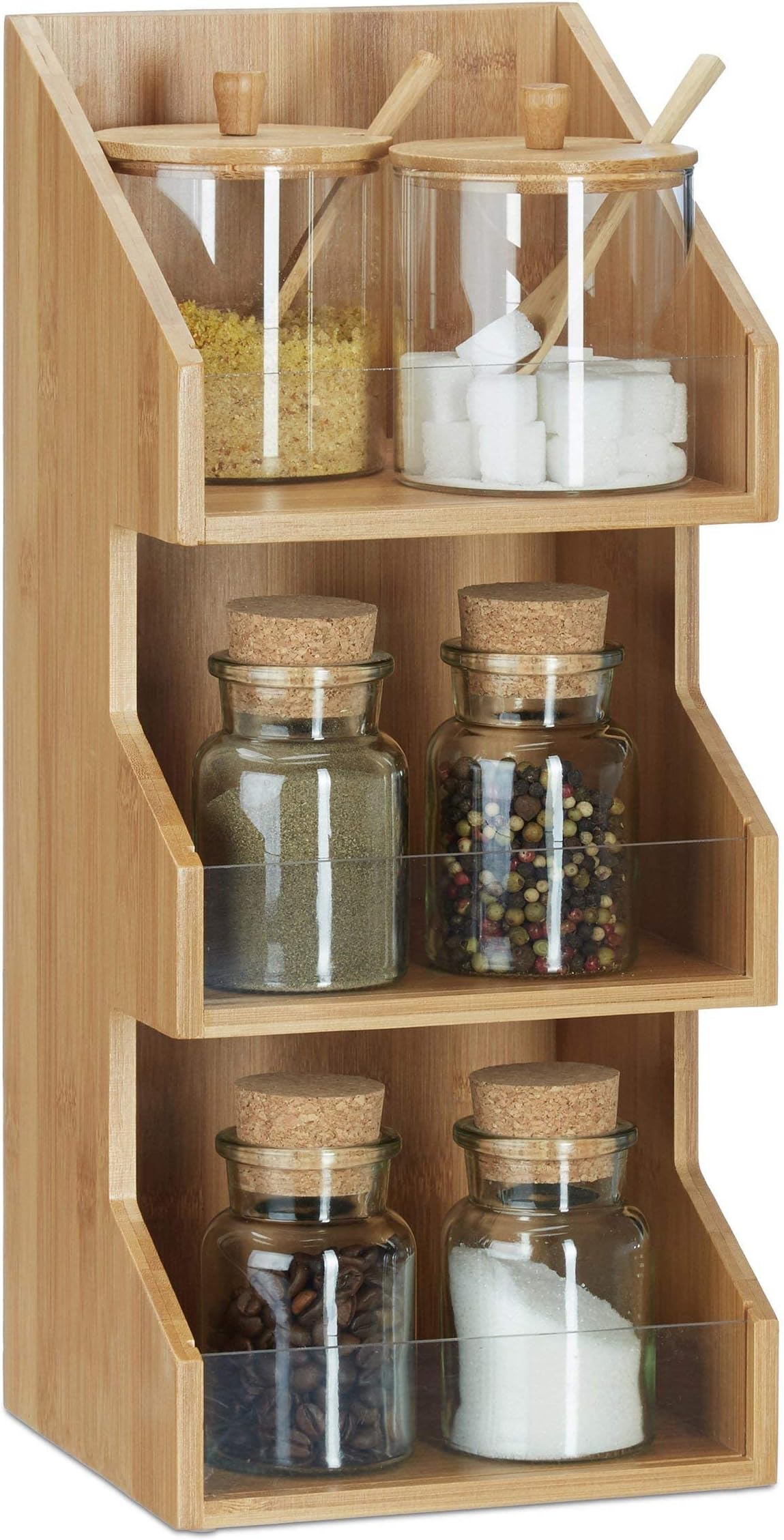 Portaspezie In Bamb&ugrave; Relaxdays - Organizer Da Cucina Con 2 Ripiani, Naturale E Resistente