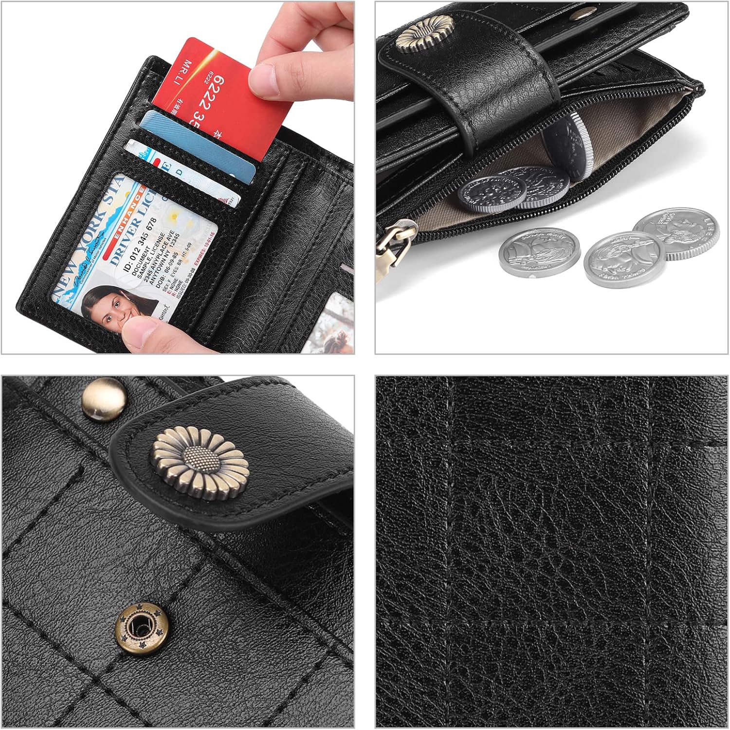 SENDEFN Small Wallets for Women Leather RFID Blocking Bifold Zipper Pocket Wallet with ID Window - Image 4