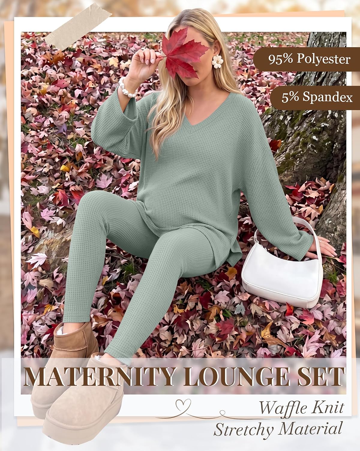 Huukeay Womens Maternity Pajama Sets 2 Piece Waffle Outfit
