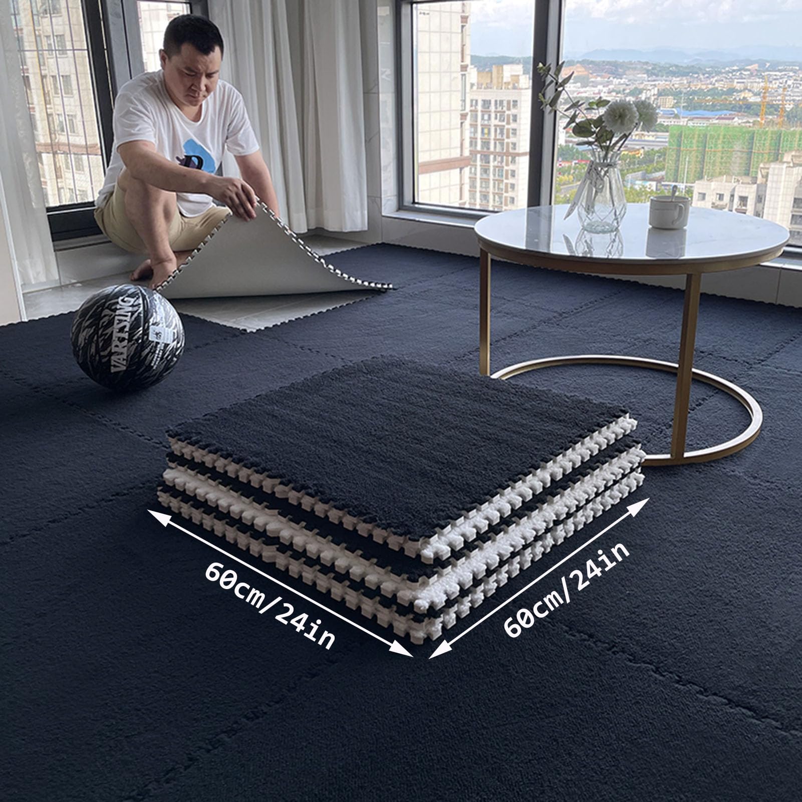 Tappeto ad Incastro Splice, 10 Pezzi, Tappetino in Schiuma per Pavimenti a Puzzle, Piastrelle per tappeti in Schiuma quadrate ad Incastro, tappetini in Schiuma per pavime,Light Blue