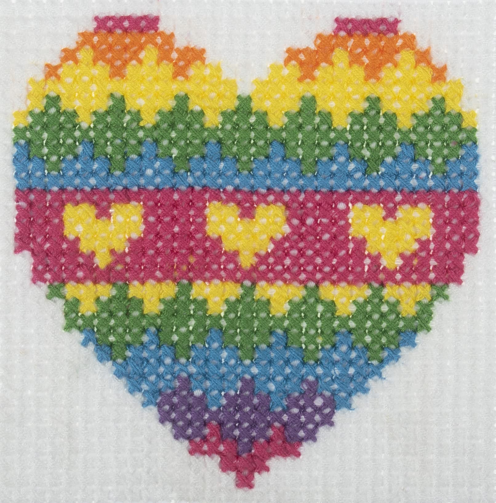 Trimits Children Learn to Cross Stitch Kits Counted Cross Stitch, Canvas Needle Thread Instructions Included, 15 x 15cm (6 x 6in), Heart