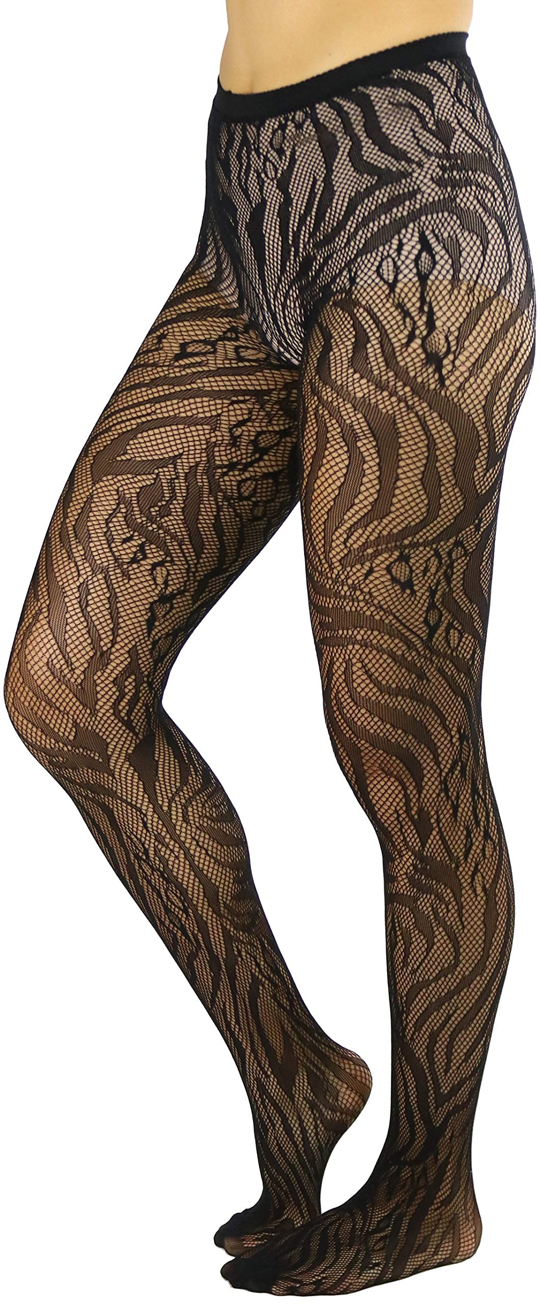 ToBeInStyle - Medias de red para mujer, diseño de animales salvajes - Negro - talla única (peso:45.3/79.3 kg)