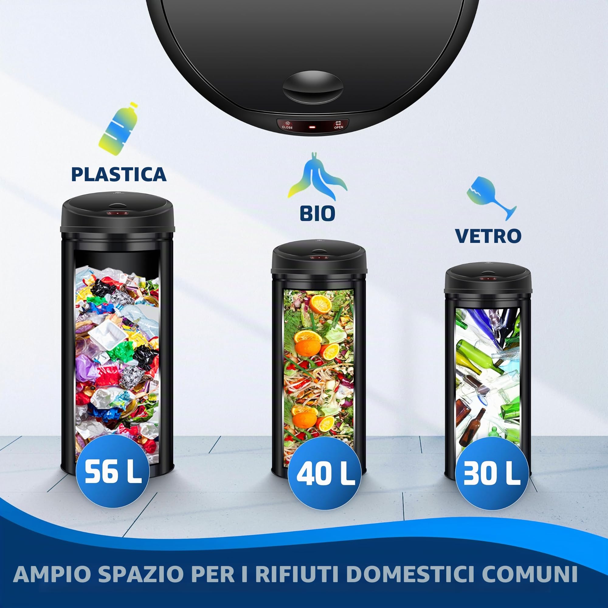 KESSER® Pattumiera con sensore ✓ Automatica ✓ Pattumiera ✓ Rifiuti | Acciaio inossidabile | Colore: nero | Dimensioni: 30 l