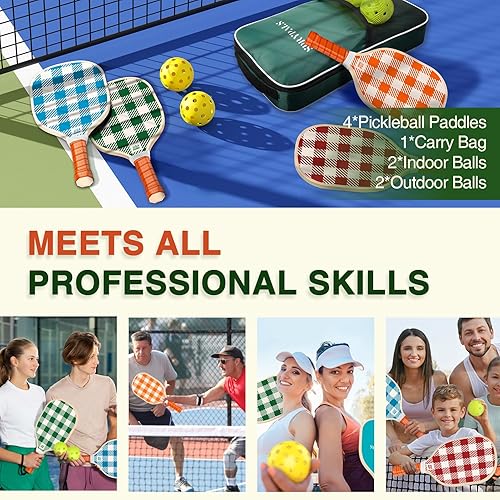 Miniatura 6 de Juego de 4 palas de pickleball, juego de 4 aprobado por USAPA con 4 pelotas de pickleball y 1 bolsa de transporte. Palas de pickleball de madera