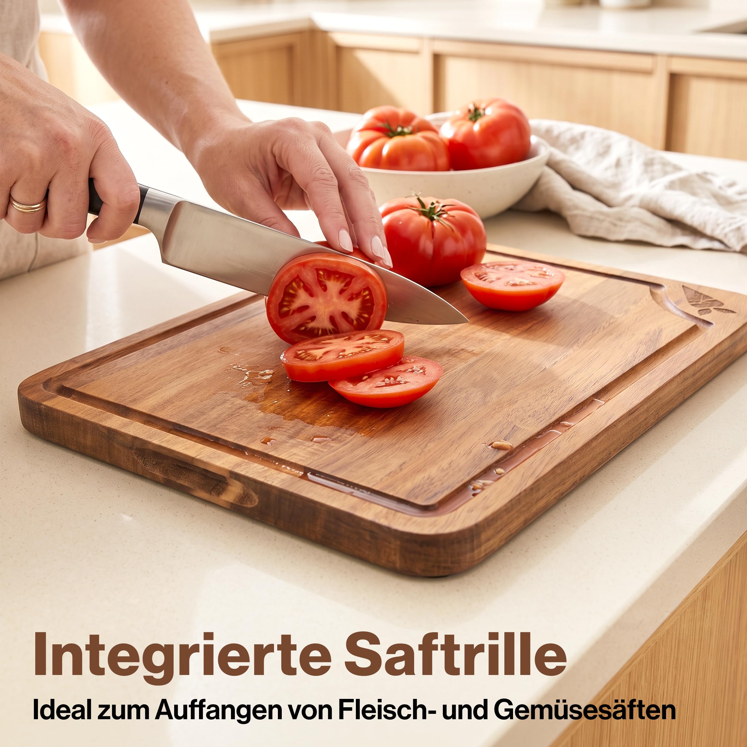 EDELHAUS Schneidebrett Holz 3er Set Akazie, Holzschnedebrett mit Saftrille | Schneidbretter ohne Mikroplastik aus Akazie 2 cm dick Holzbretter Küche mit Saftrille (40x30 / 33x24 / 25x18cm) Cutting Board