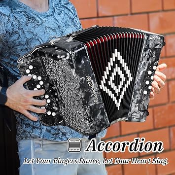 Accordion 34 Key 12 Bass F/B/E Diatonic Beginner Stage Instrument (Gray)