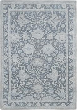 Battleship Gray Hand Knotted Oushak Influence Pure Silk and Textured Wool Oriental Rug 61"x89"