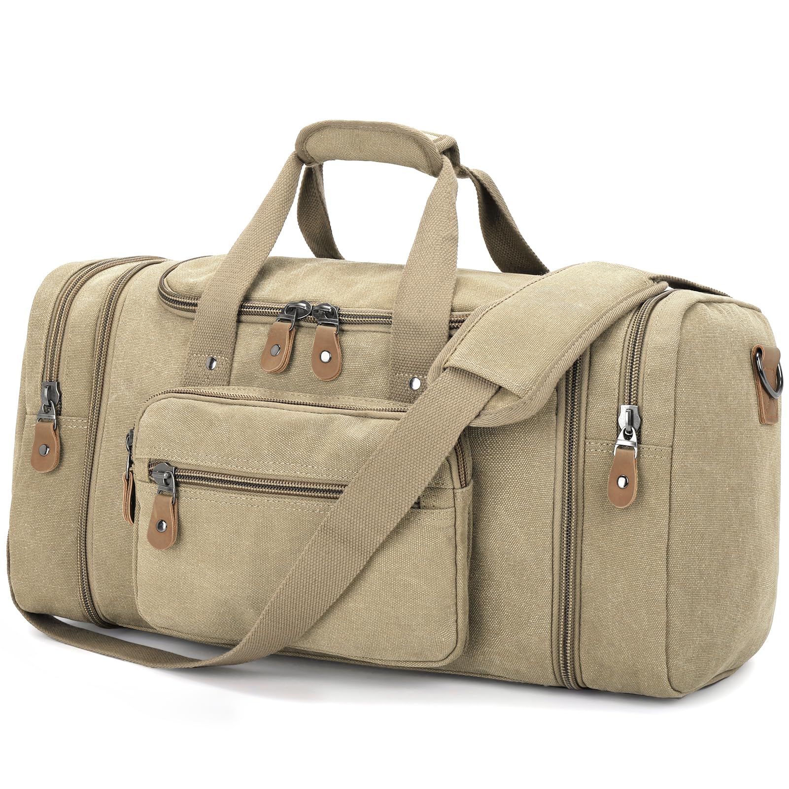 GonexCanvas Duffle Bag for Travel 50L Expandable Duffel Weekend Overnight Bag (Khaki)Global Recycled StandardGlobal Recycled StandardGlobal Recycled Standard