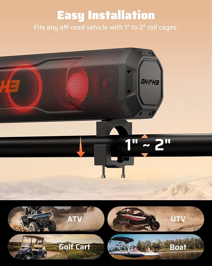 Ehaho 26 Inch 6 Speaker UTV Sound Bar, Bluetooth Golf Cart Speakers miniatura 8