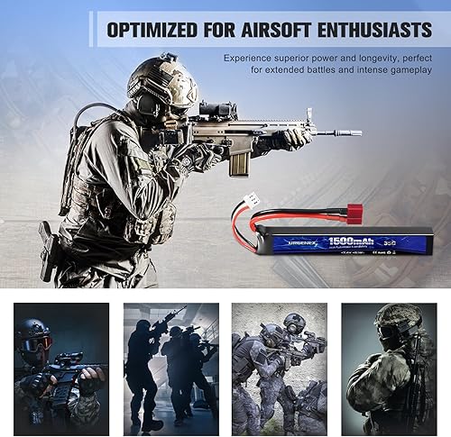 Miniatura 6 de URGENEX Batería Airsoft 7.4V 1500mAh 35C Alta tasa de descarga Lipo Batería con Dean-Style T Plug Recargable 3S RC Lipo con cargador USB 1TO2 apto