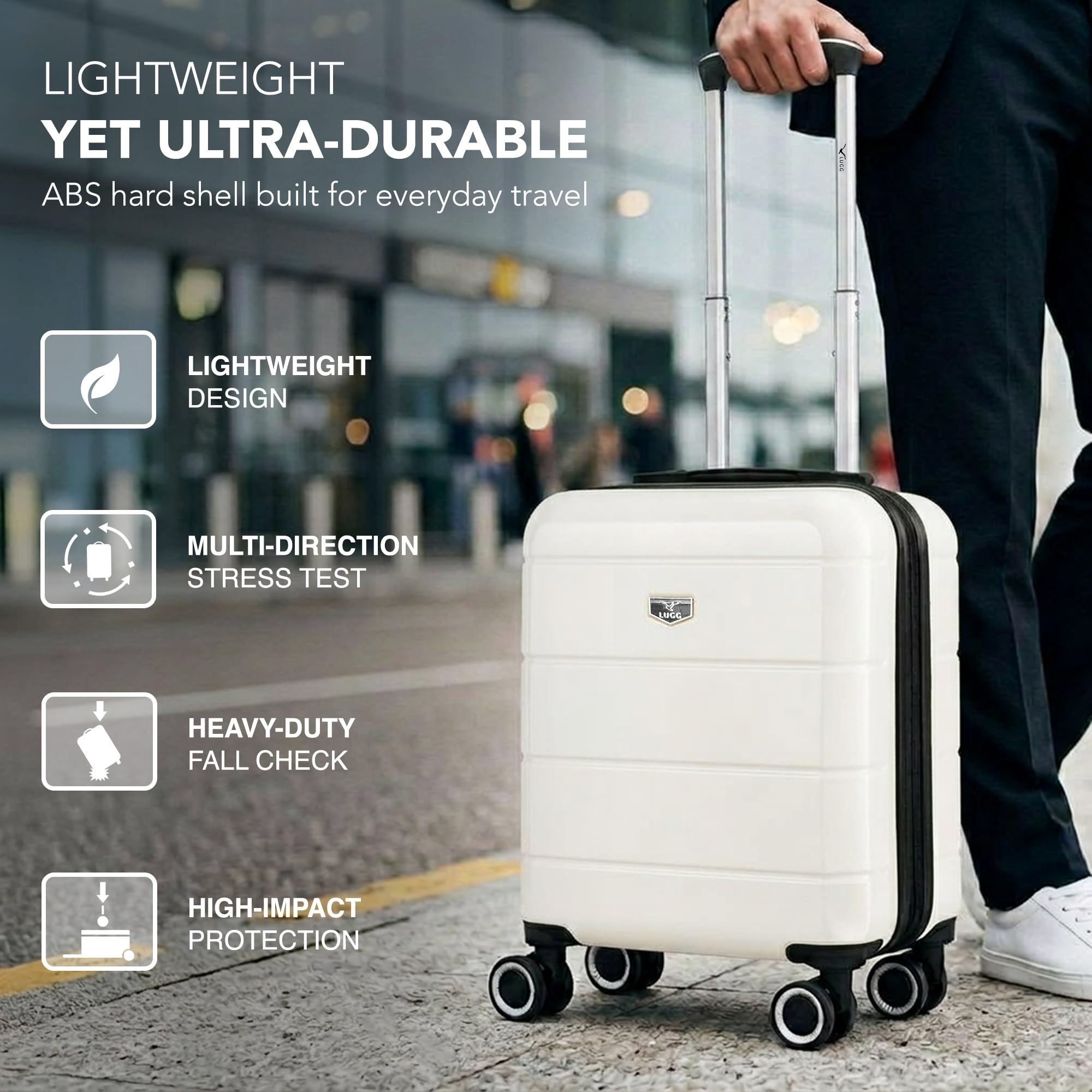 LUGG - Jetset 40cm Suitcase - 40x30x20cm- Ryanair Compatible - Underseat Size - Hard Shell ABS - Spinner & Removable Wheels - Lightweight Travel Luggage- Cream/Brown — view 21
