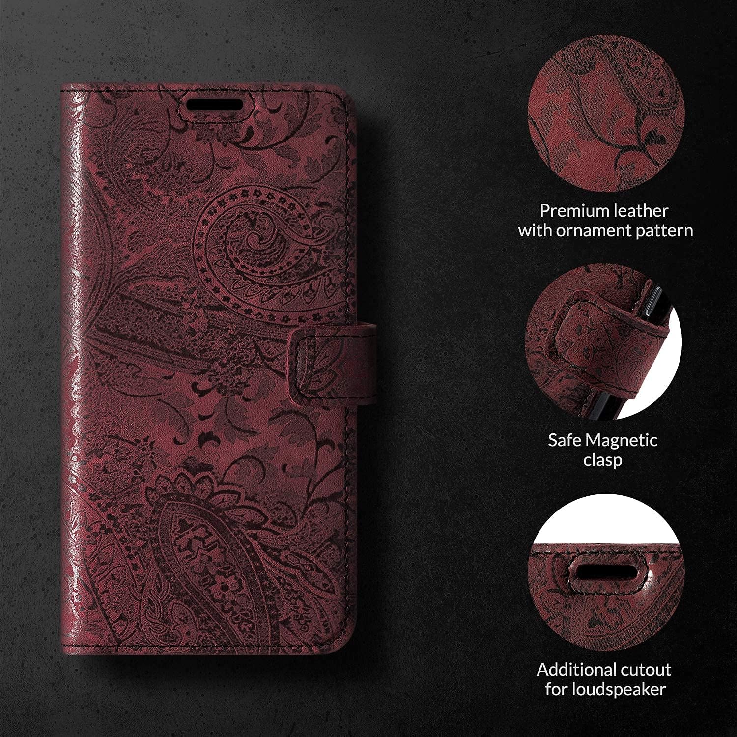 SURAZO iPhone 12 Mini Case Wallet Leather Genuine - RFID 3 Card Slots & Cash Pocket - Secure Magnetic Closure Plus Stand Function - Flip Folio Cover - Only for iPhone 12 Mini Screen Protector