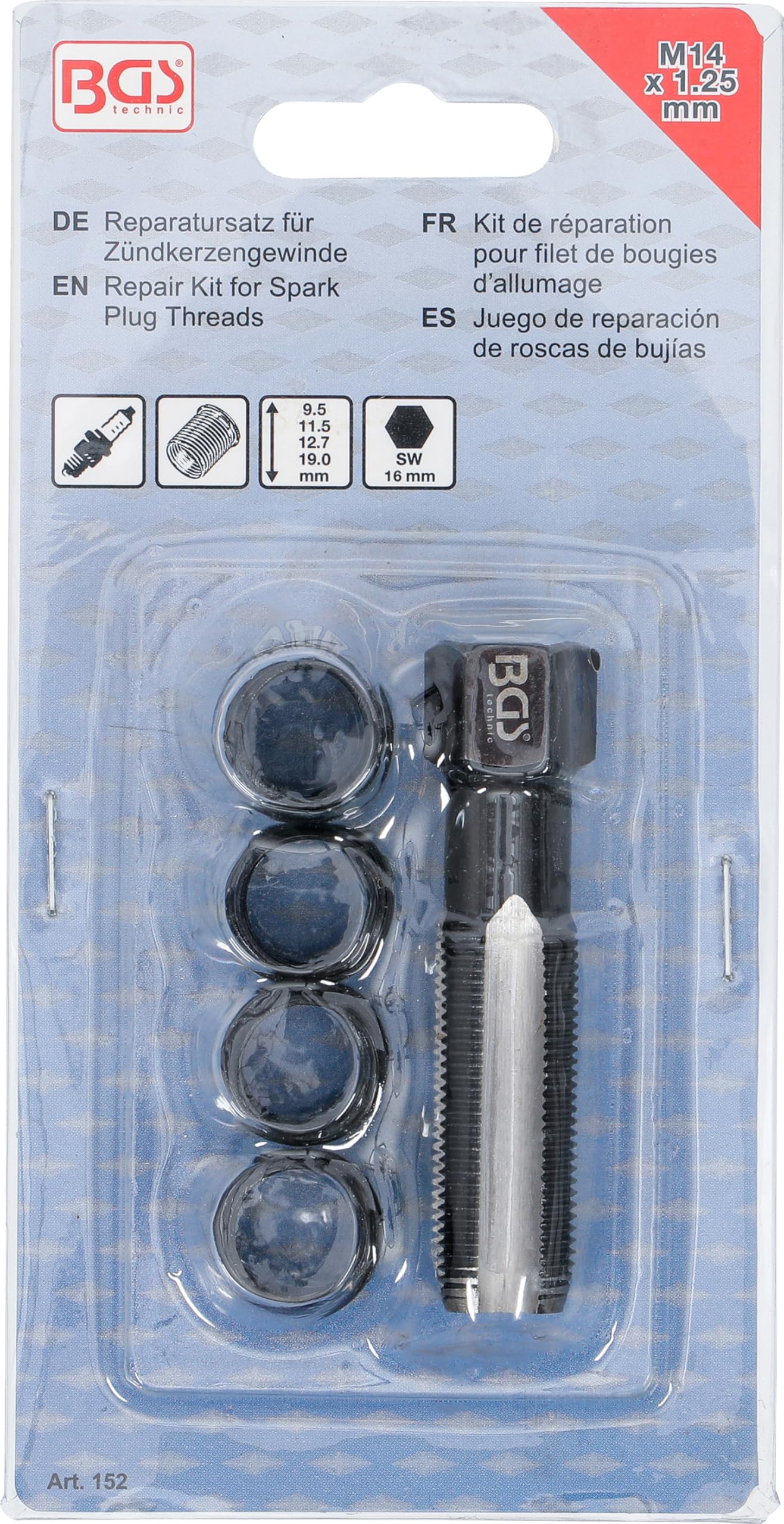BGS 152 | Kit di riparazione per filetti candelette | M14 x 1,25 mm | 5 pz.