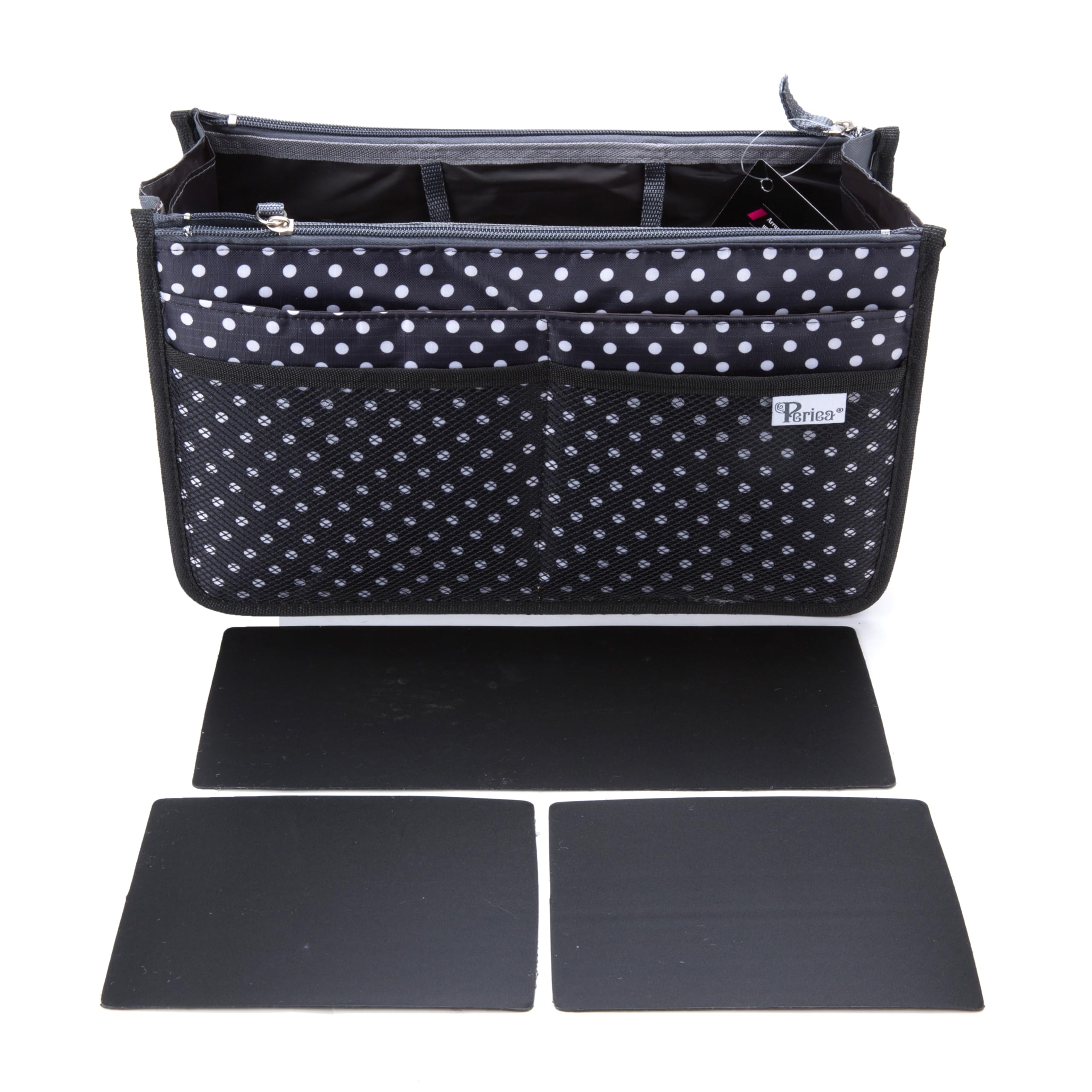 Periea Black With White Polka Dots 'Chelsy' Premium Handbag Organiser Insert: Structured Travel Pouch For Tote Bag, Purse Insert For Efficient Bag Organisation - Large,