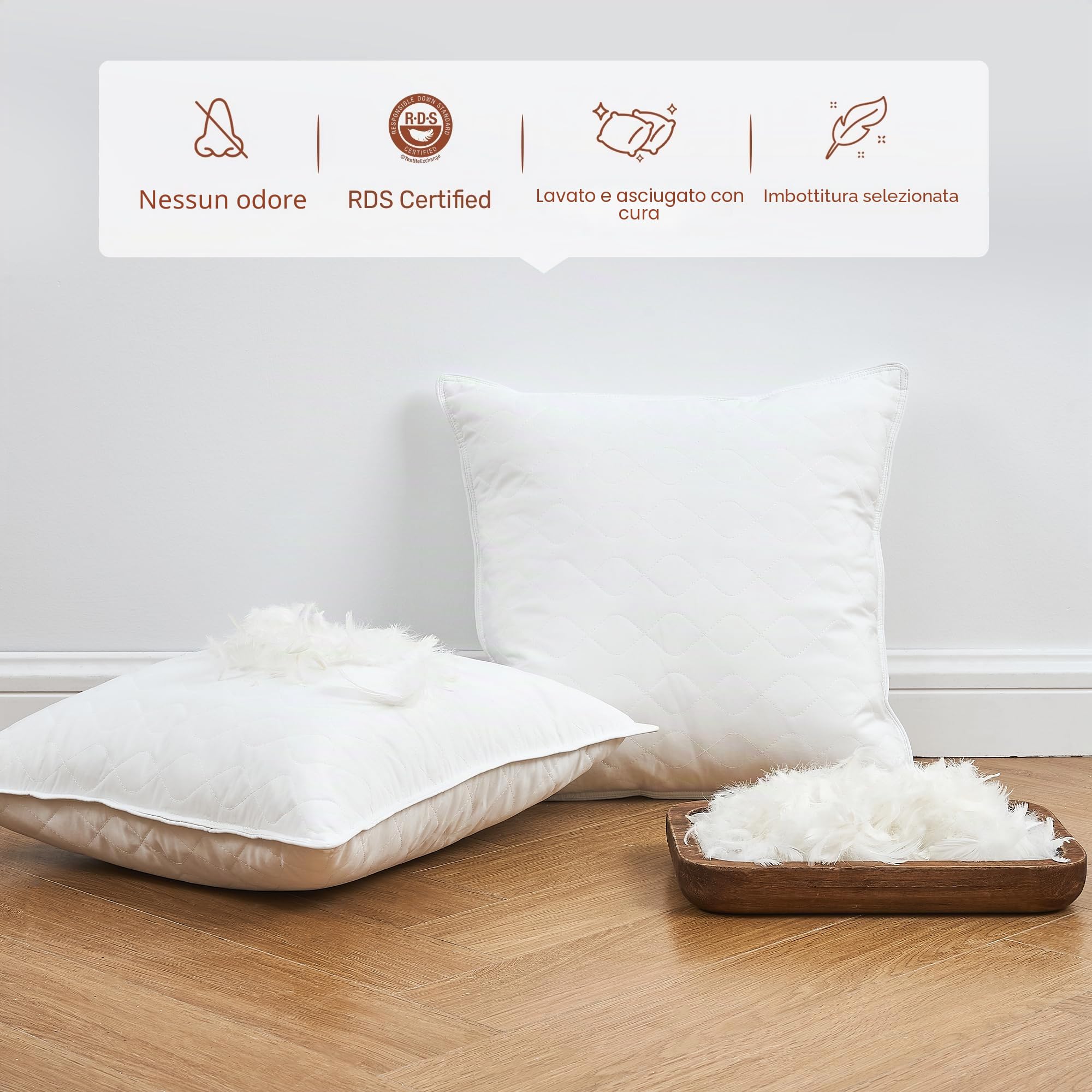 Deodar Cuscini in Piuma d'Oca 45X45 Set di 2, Imbottitura in 95% Piumino e 5% Piume d'Oca, Cuscini Decorativi per Letto Divano Hotel, 3 Camere Traspirante Lavabile, Certificato Öko-Tex e RDS