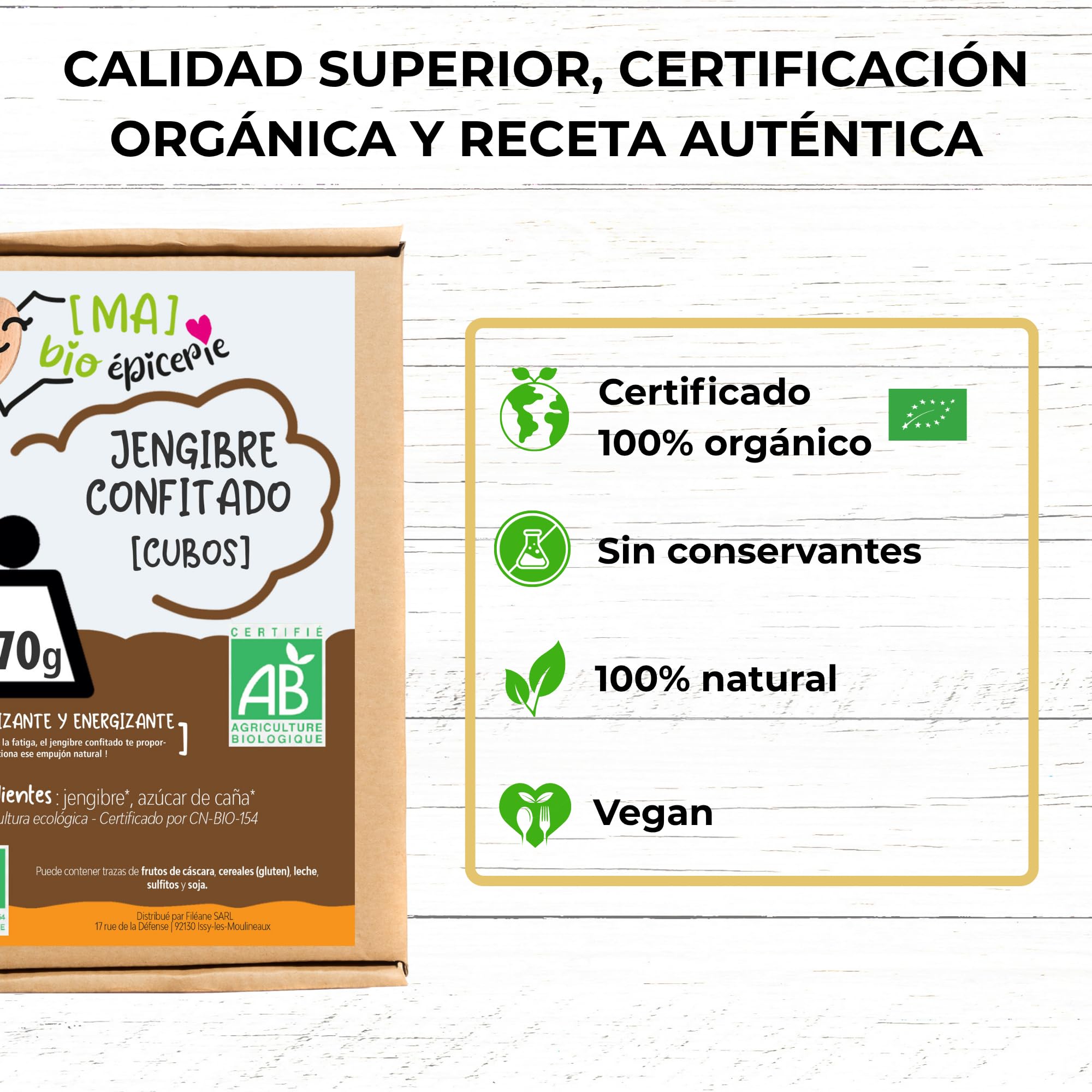 [MA] bio-épicerie | Jengibre confitado BIO en cubitos | 870G | Suelto en confección | Certificado ecológico | Fruta confitada