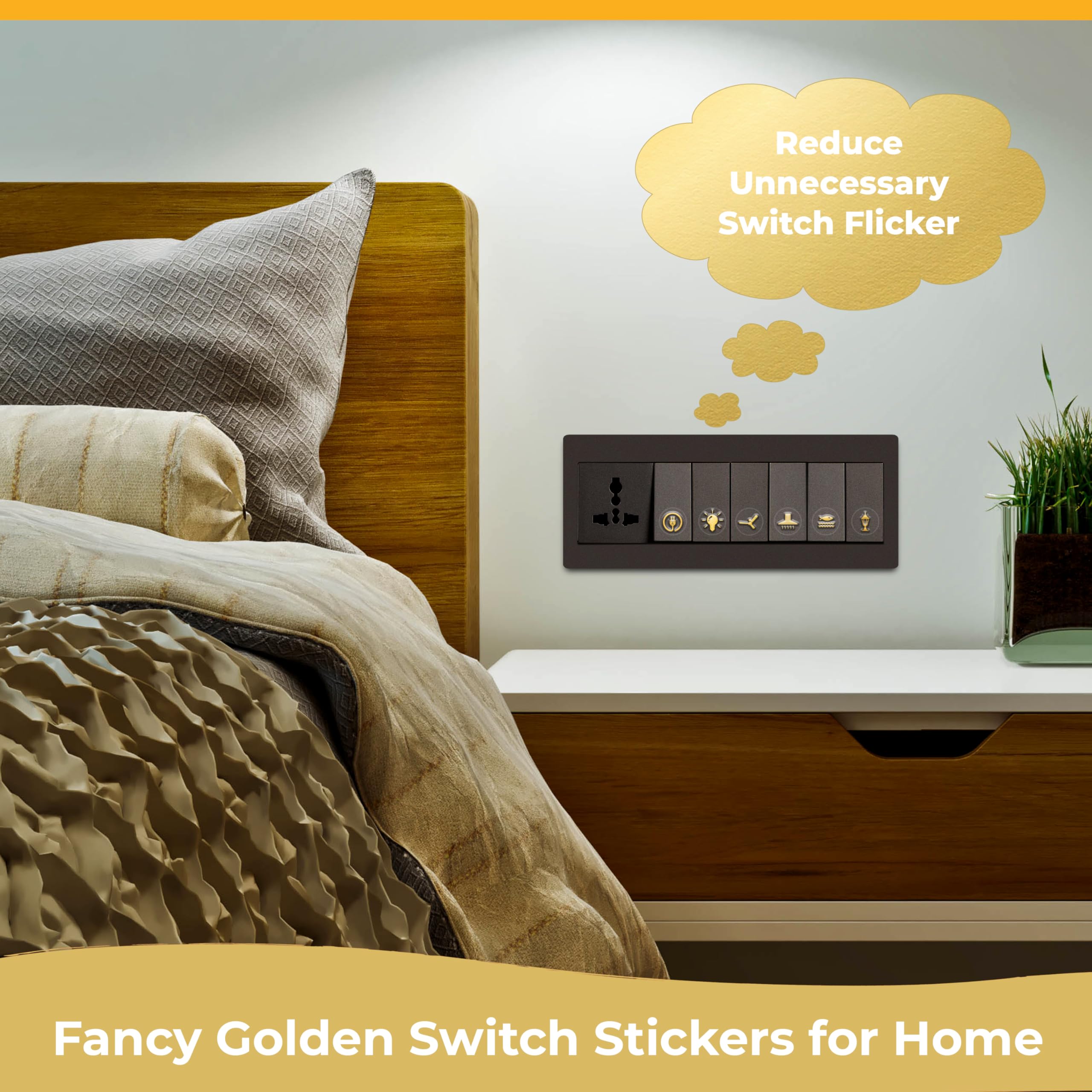 Trueflair Gold Switch Stickers Golden Embossed for Switch Board | Pack of 330 Stickers for Home Including Fan, Light and Many More 3