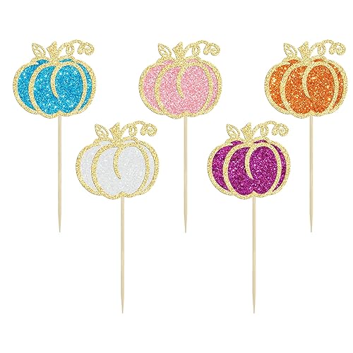 Miniatura 3 de Gyufise 24 adornos de calabaza para cupcakes temáticos de otoño, cosecha de otoño, decoración de pasteles temáticos para baby shower, cumpleaños,