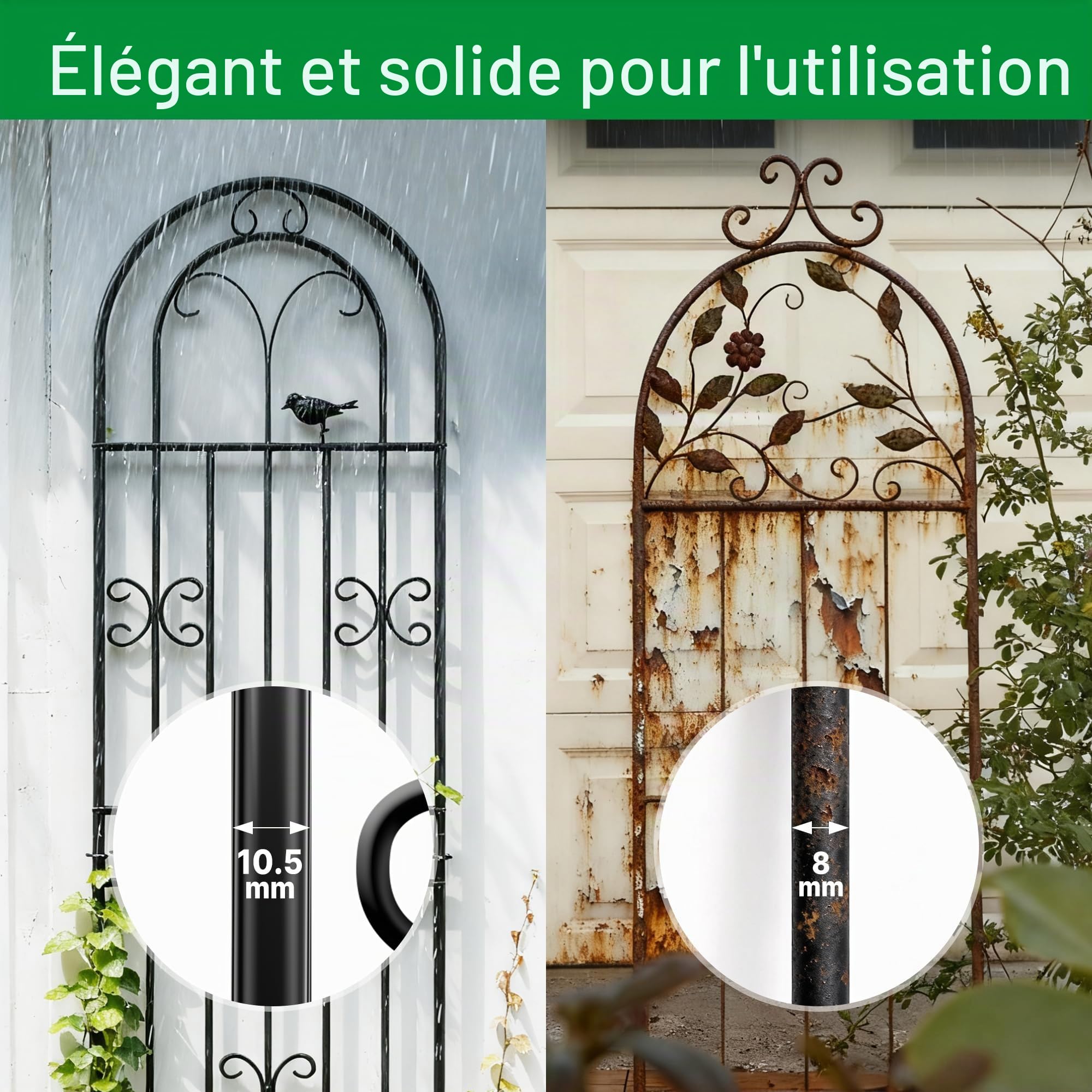 ARIFARO Treillis de Jardin en Métal, 200cm H x 50cm L, Lot de 2, Treillis Décoratif Robuste pour Intérieur et Extérieur, Support pour Plantes Grimpantes, Plantes en Pot, Motif Oiseaux
