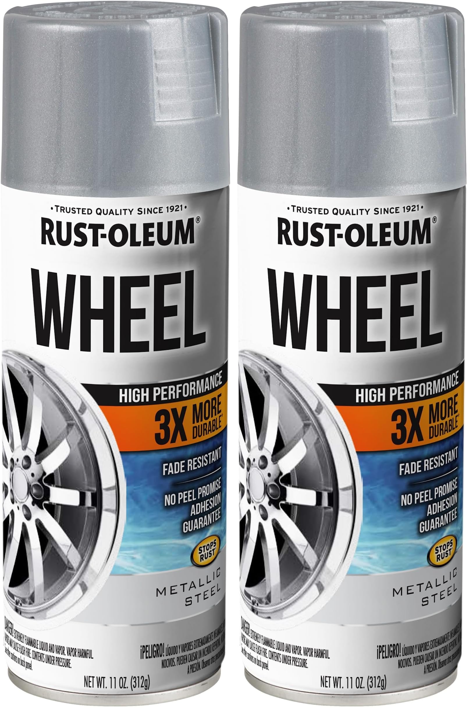 Rust-Oleum 366440 High Performance Wheel Spray Paint, 11 oz, Metallic Steel, (Pack of 2)