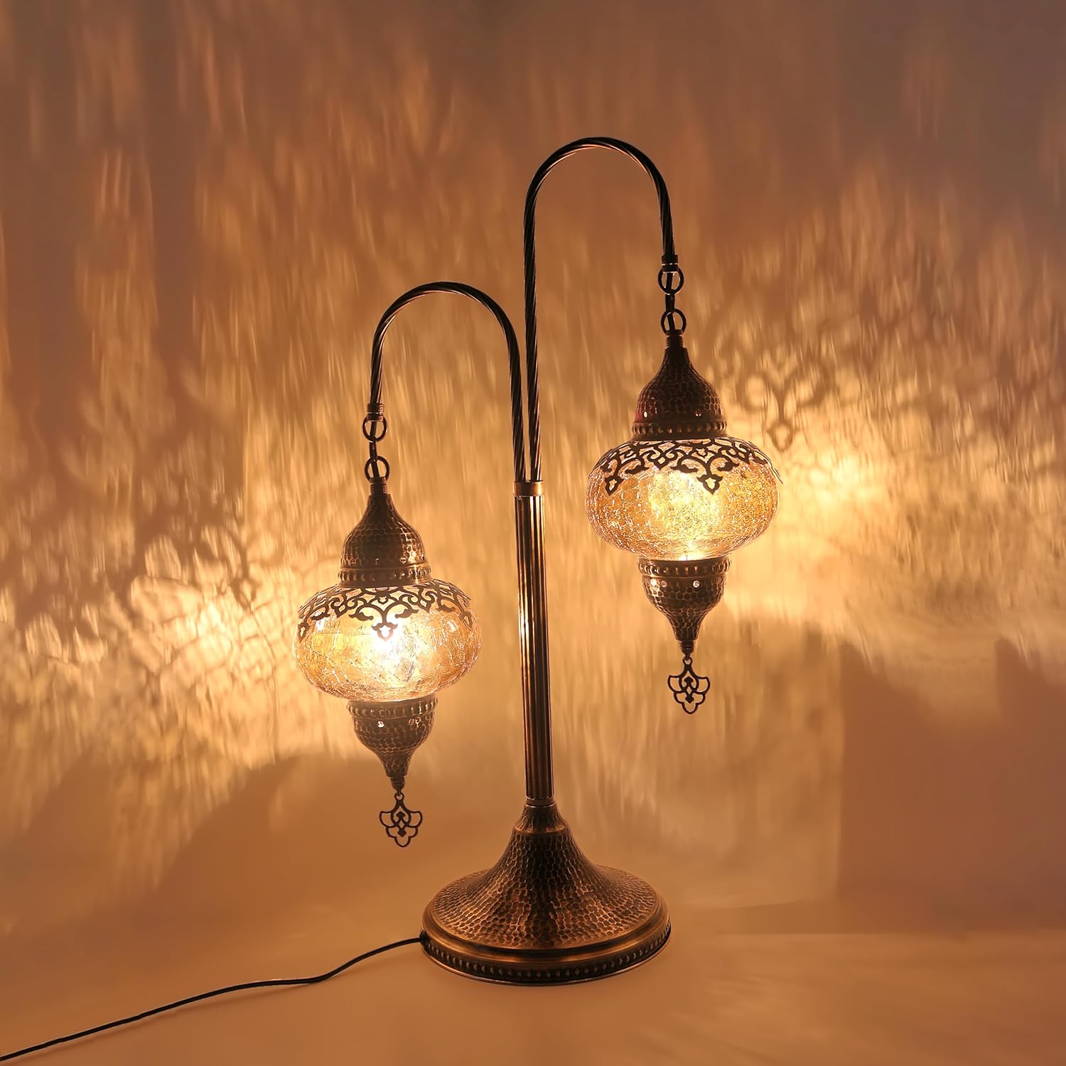 Exquisite Turkish Moroccan Lamp: Unique Cracked Glass Table Lamp, Perfect as a Beside Lamp or Vintage Moroccan Bedside Accent. Turkish lamp with Cracked Pattern.