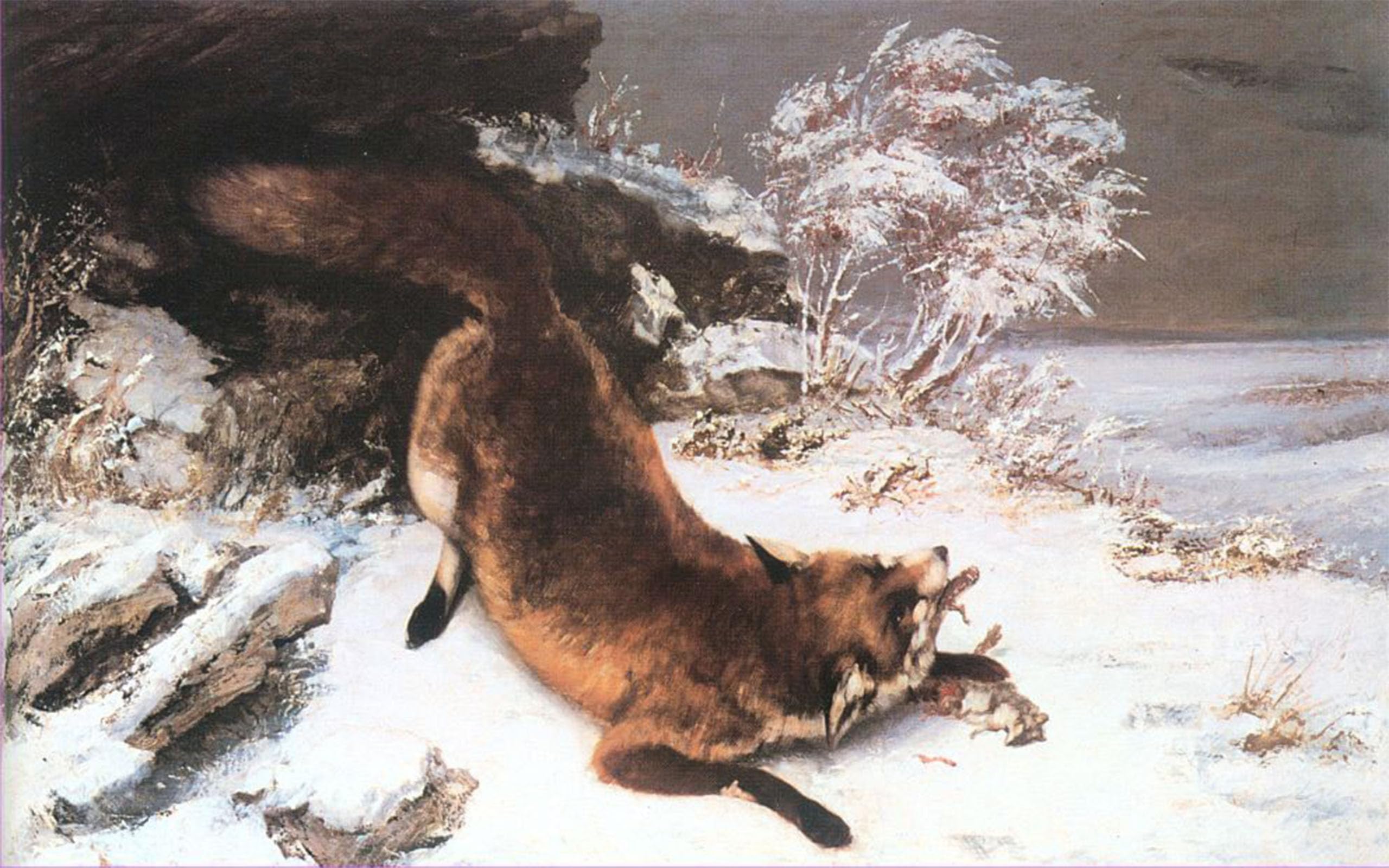 ARTXLXXBN Famous Painting Canvas Artwork Graffiti Print the Animal in the Snow by Gustave Courbet Portrait Canvas Image for Home Decor 60x90cm