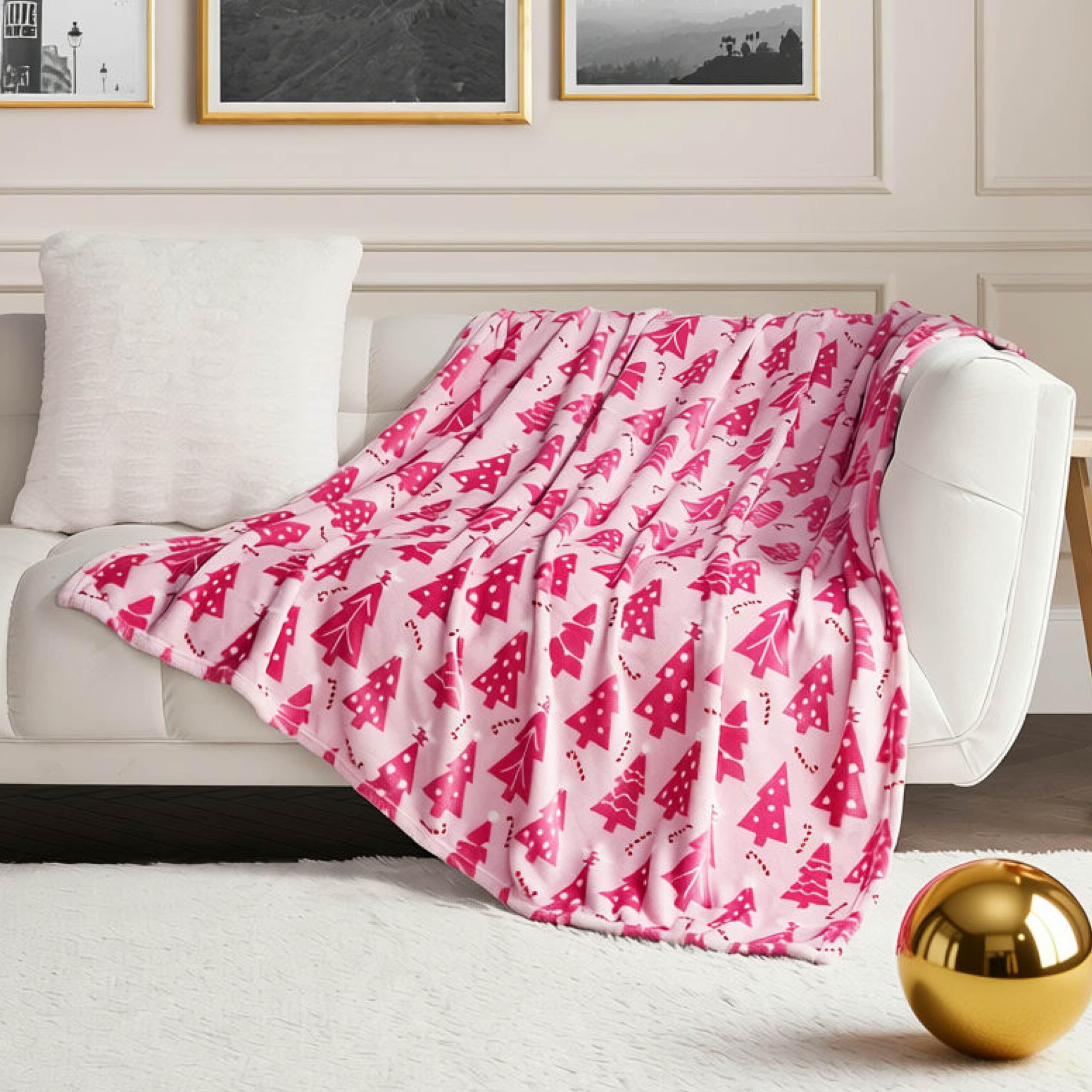 Juicy Couture Winter Snow Trees Plush 50"X70" Throw Blanket, Pink