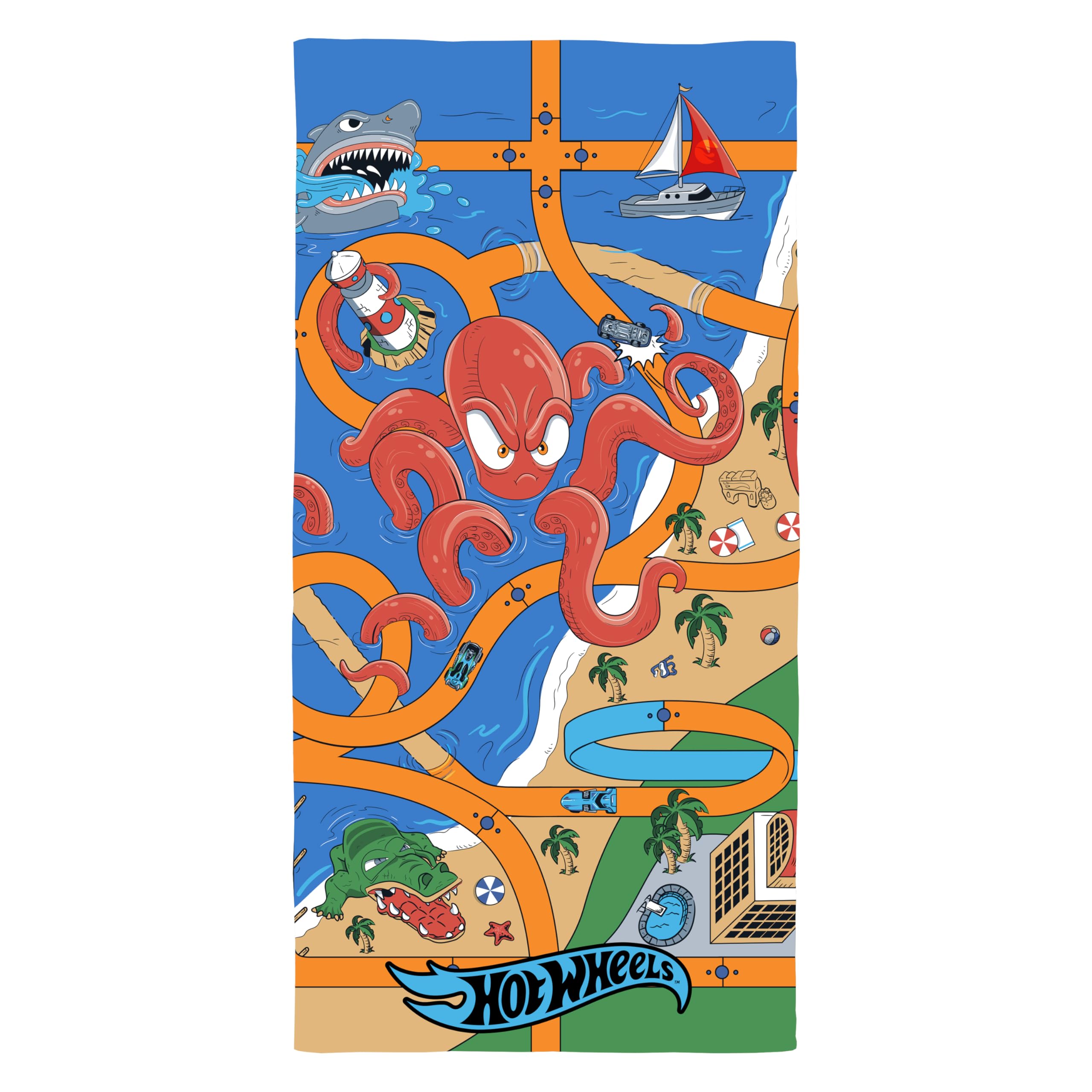 Hot Wheels Officially Licenced Kids Towel | Super Soft Feel | Creature Design | Perfect The Home, Bath, Beach & Swimming Pool | One Size 70cm x 140cm | 100% Cotton